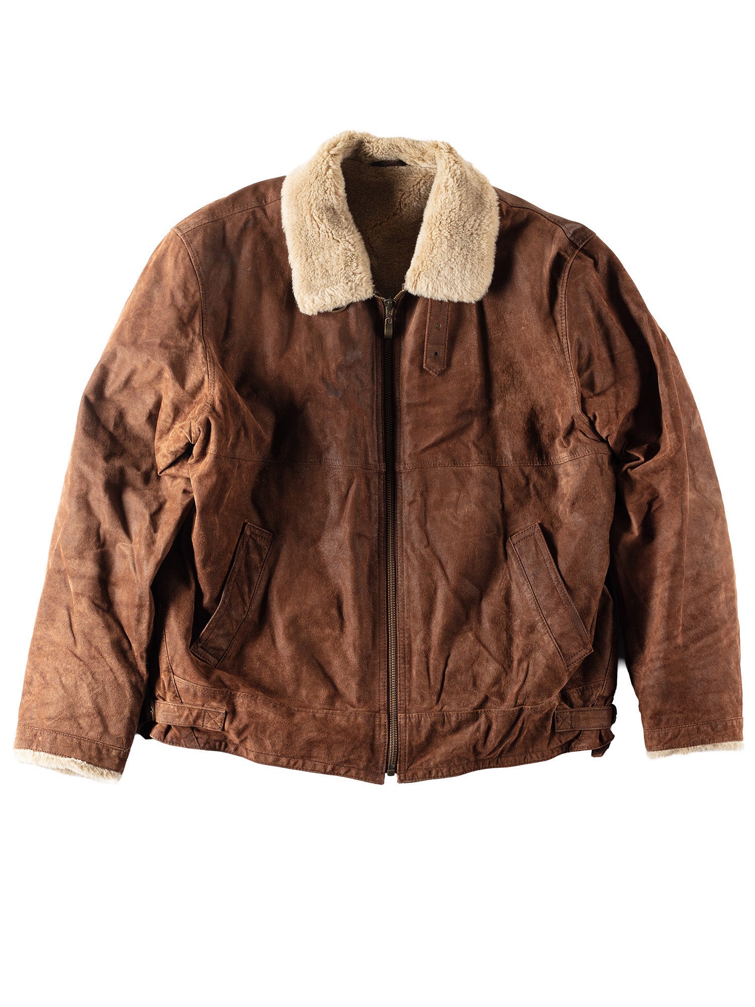 Vintage 80's Men Faux Sheepskin Genuine Suede Jacket in Brown by Northern Grip