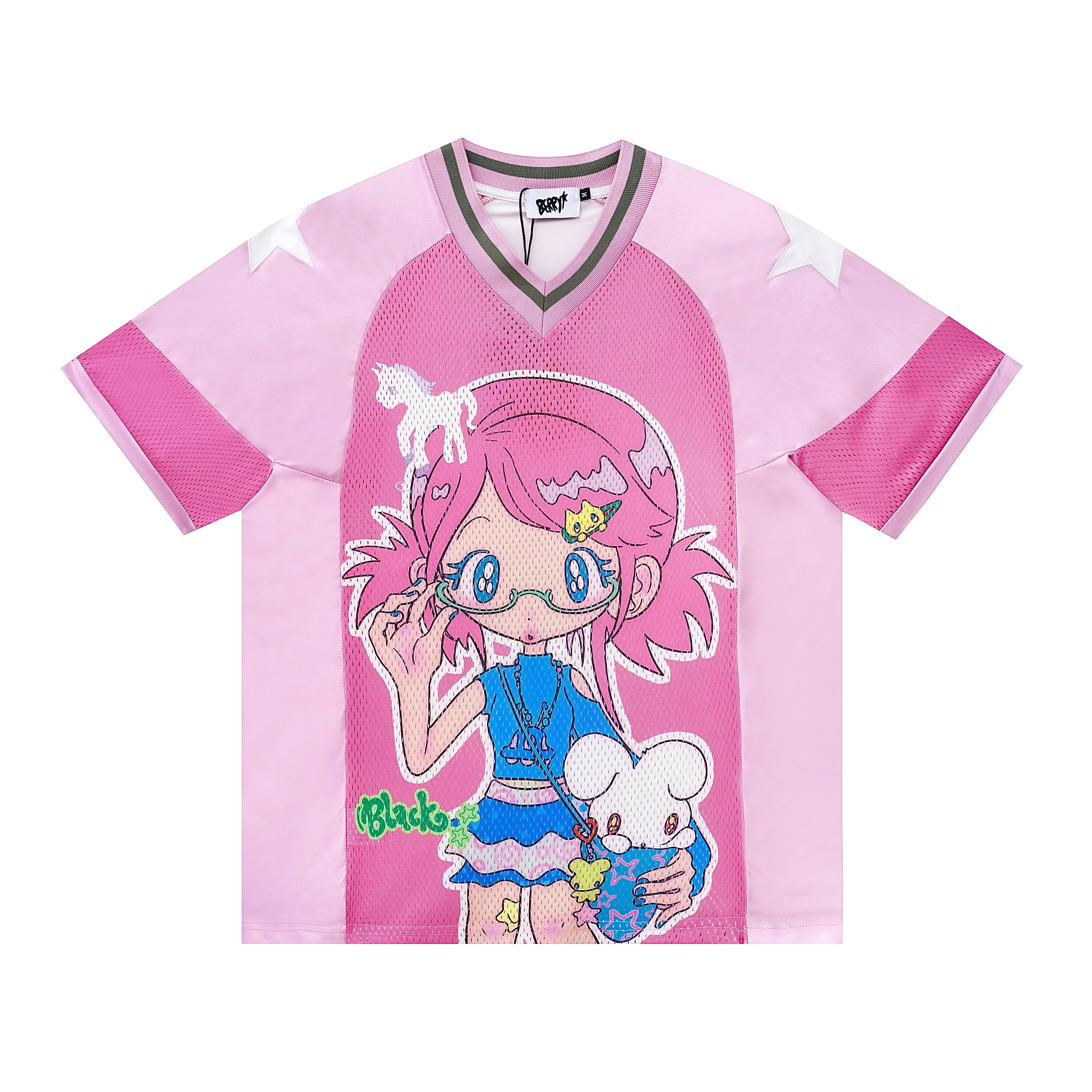 Pink Graphic Oversized Jersey Top | Y2K Blokecore Shirt | BlackBerry by Land Decora