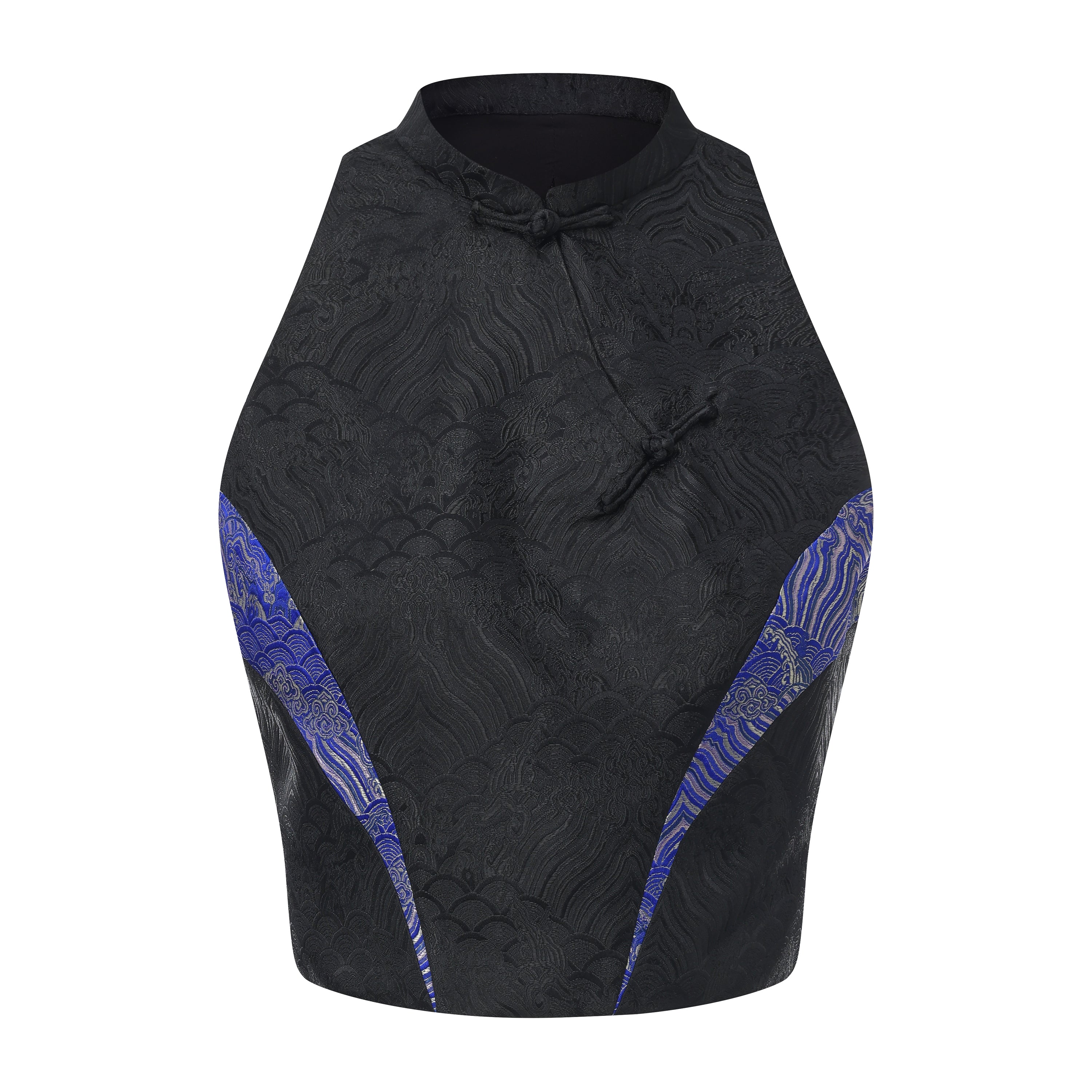 Hai Brocade Patchwork Crop Top Black by DAWANG