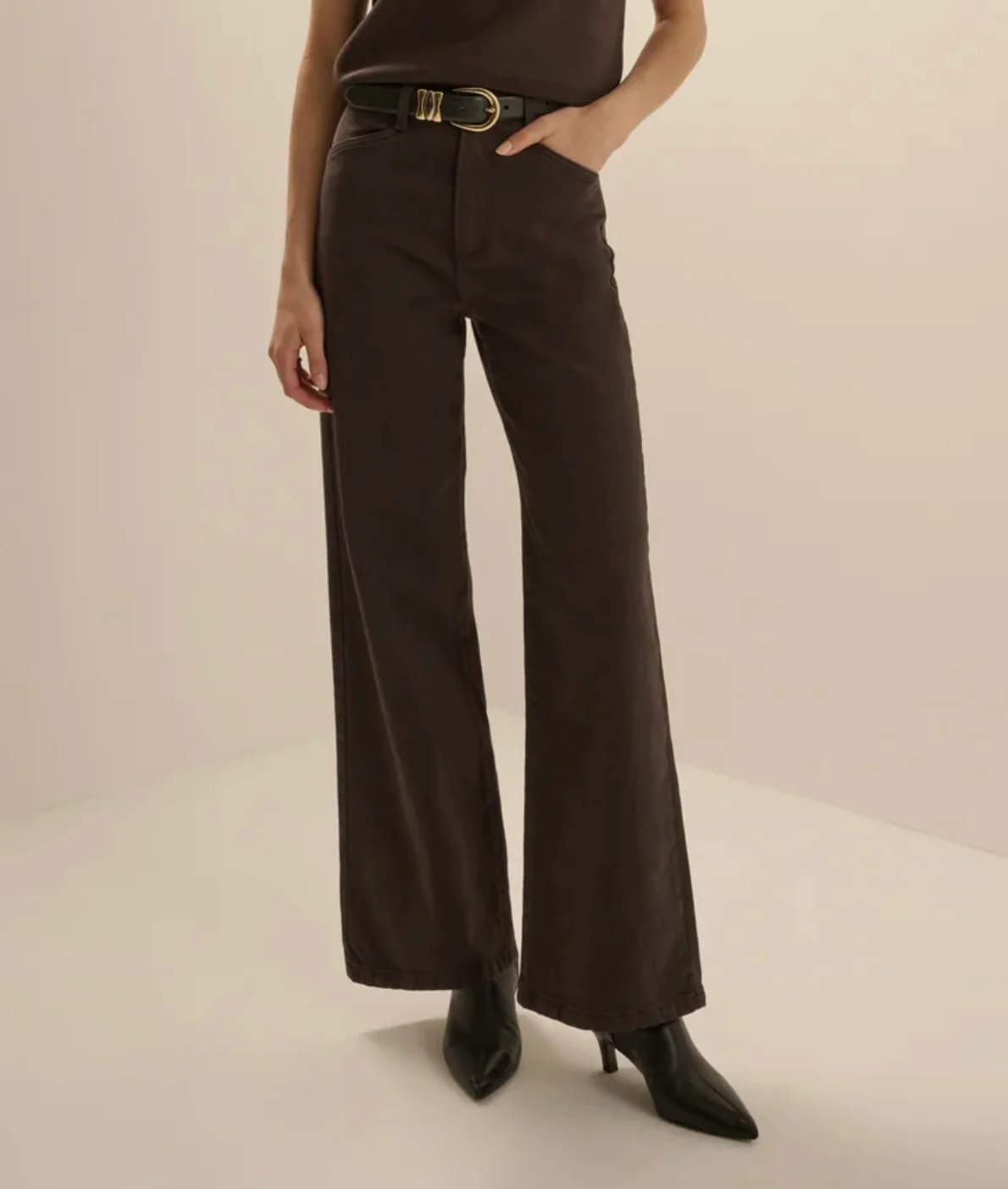 The Mischa Super High Rise Wide Leg Pant in Espresso by Sierra Deene