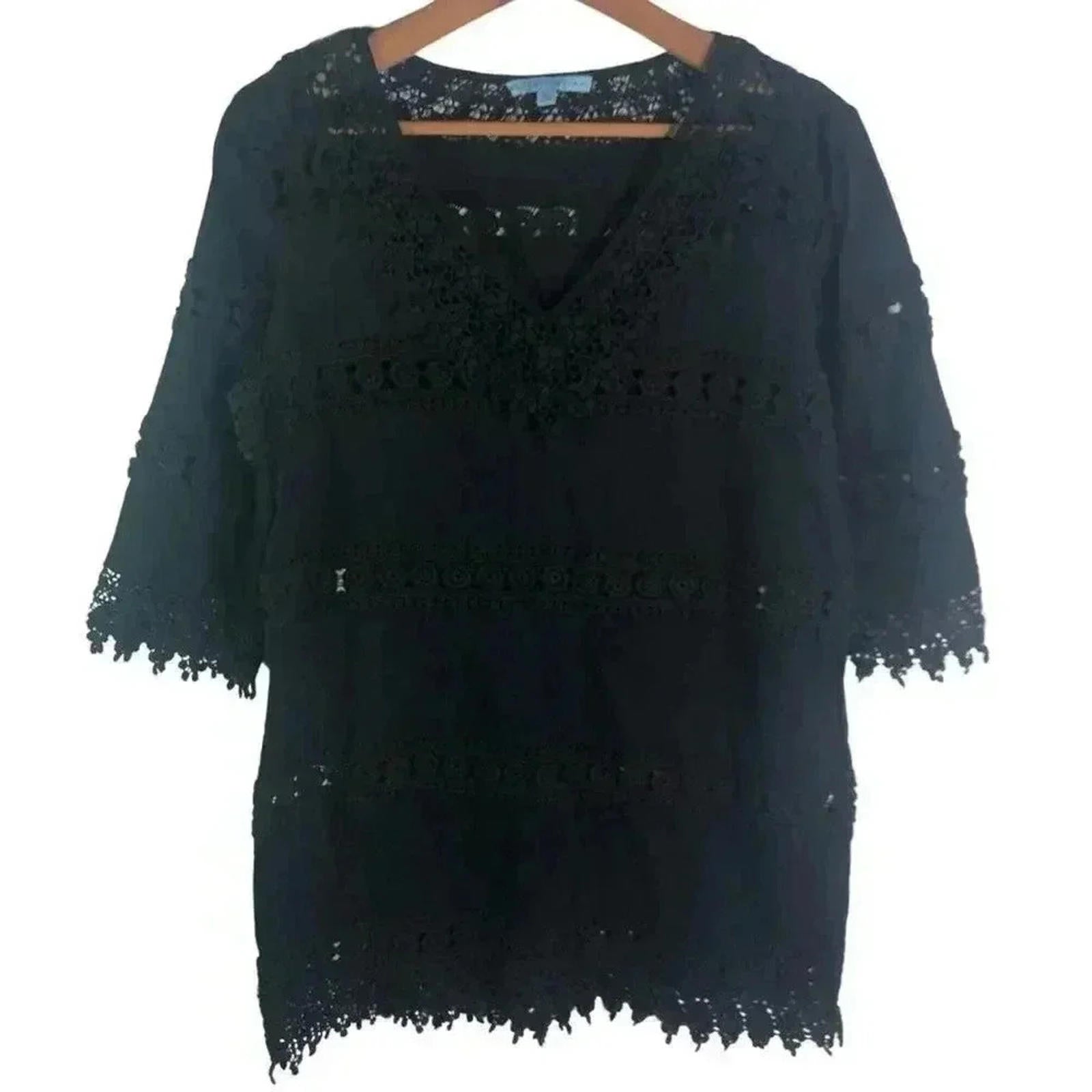 Antonio Melani Black Crocheted Swim Coverup Beach Dress Tunic Boho Siz by Hot Girl Secondhand