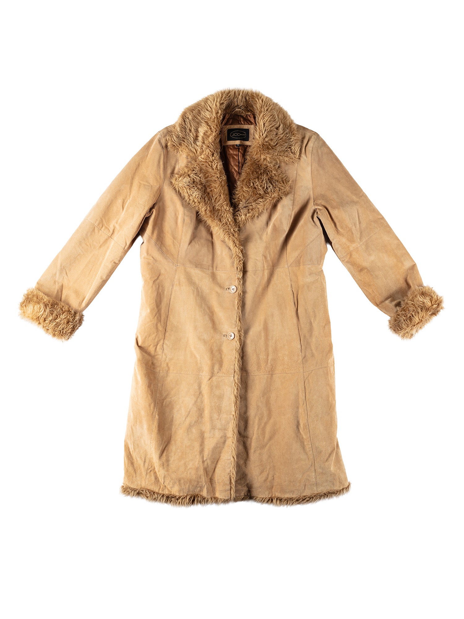 Vintage 90's Women Suede Penny Lane Coat in Beige by Northern Grip