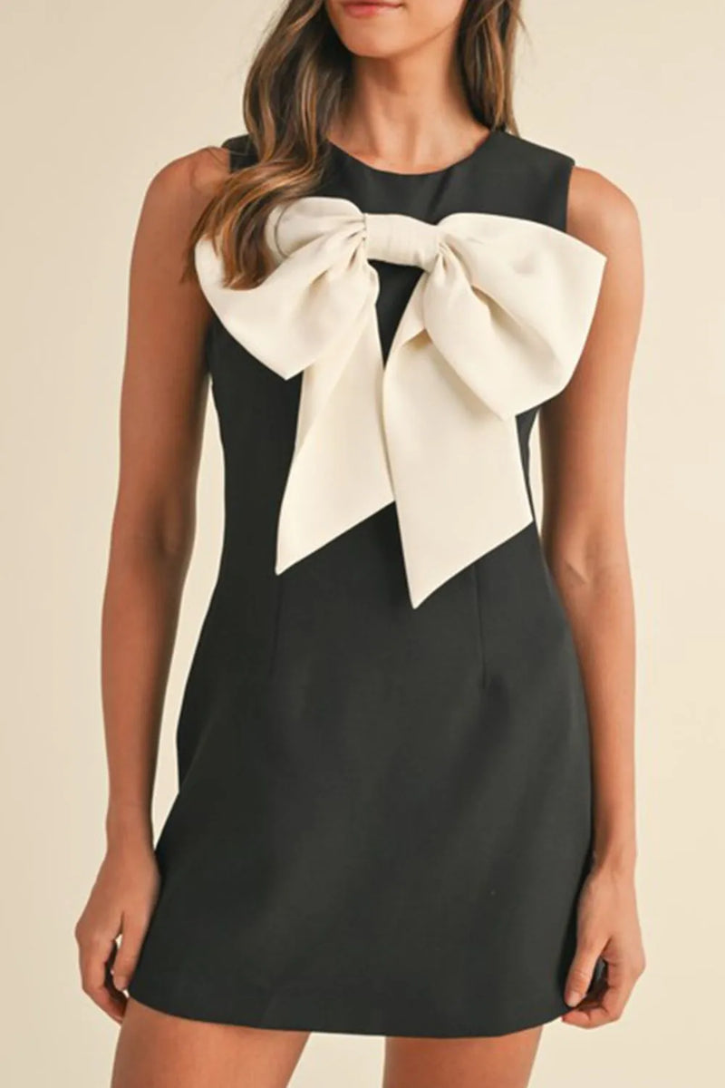 Bow Contrast Sleeveless Mini Dress by RAËLIV