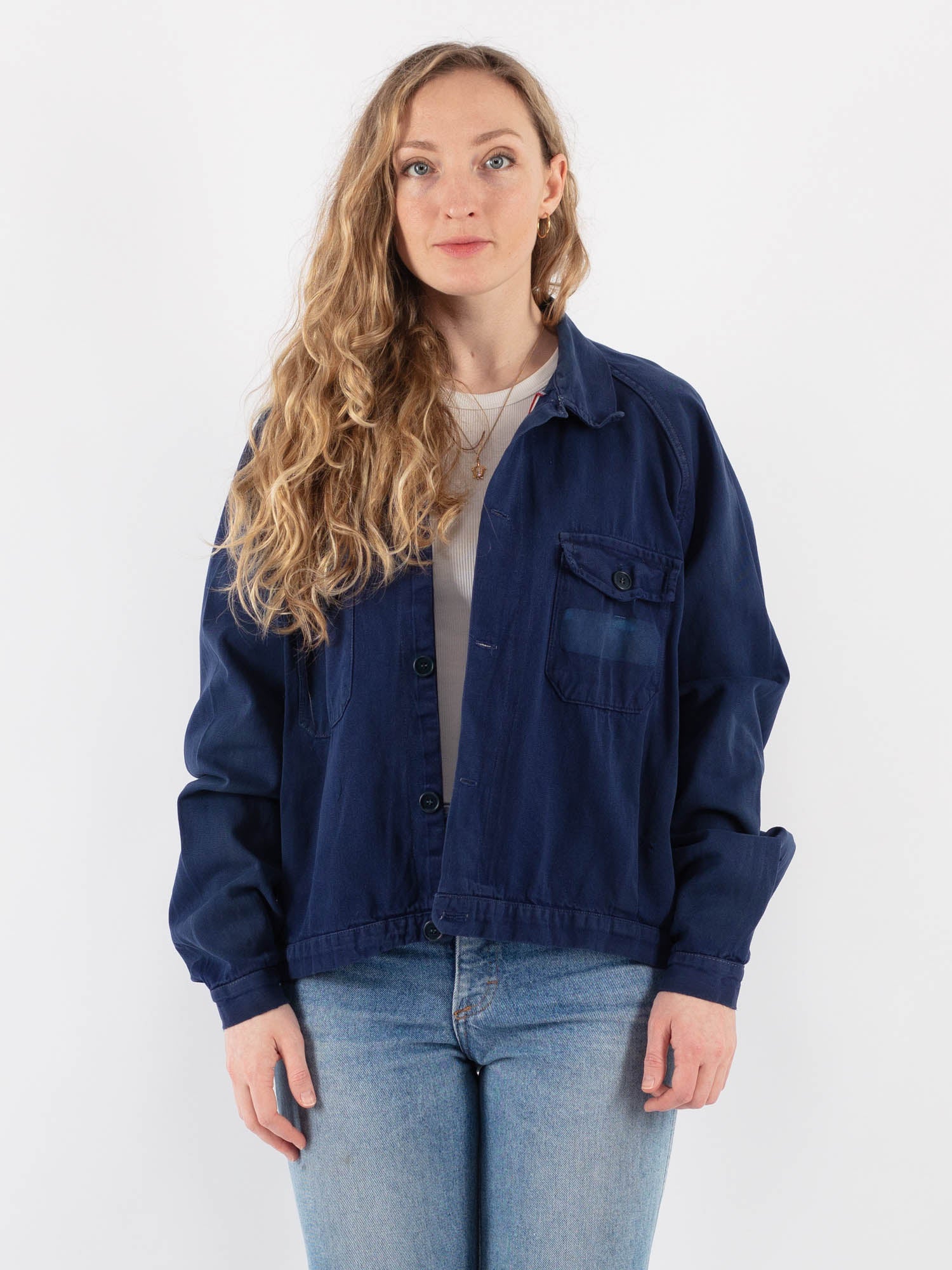 Vintage 70's Women Cropped Work Jacket in Blue by Northern Grip