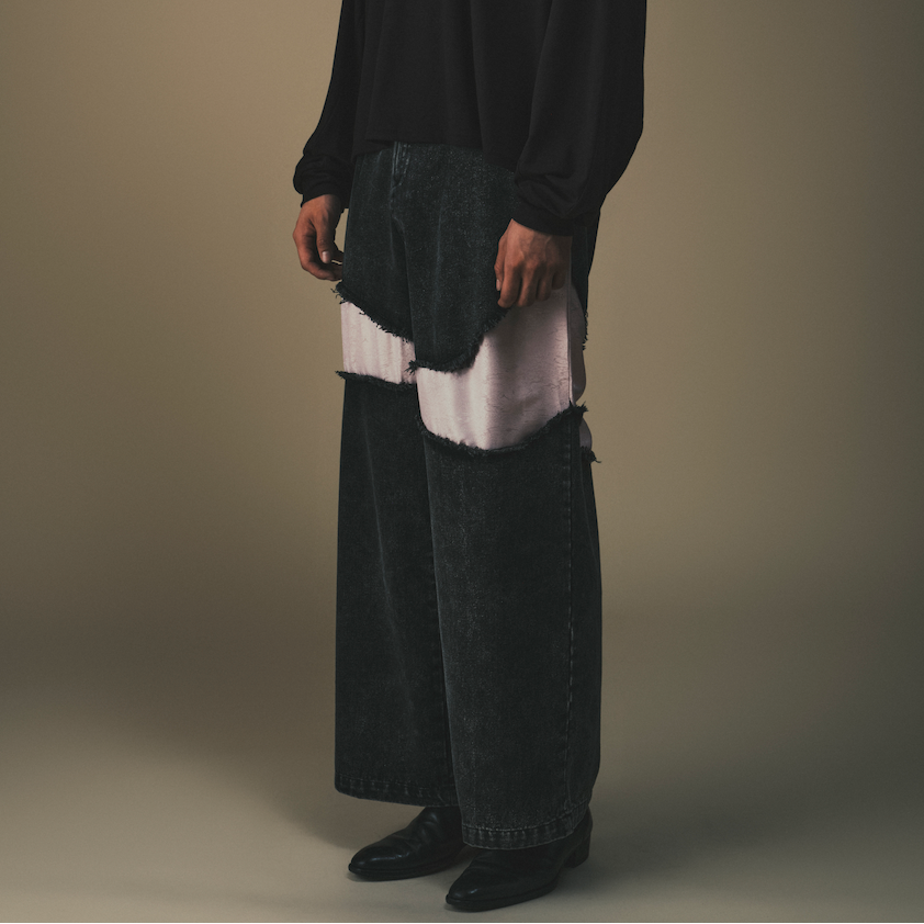 Deng Denim/Brocade Patch Jeans by DAWANG