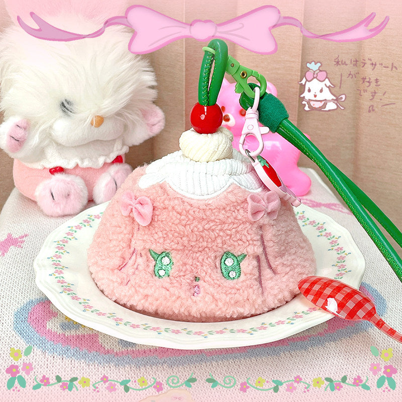 shishihshop - Pink Plush Strawberry Pudding Pouch by Land Decora