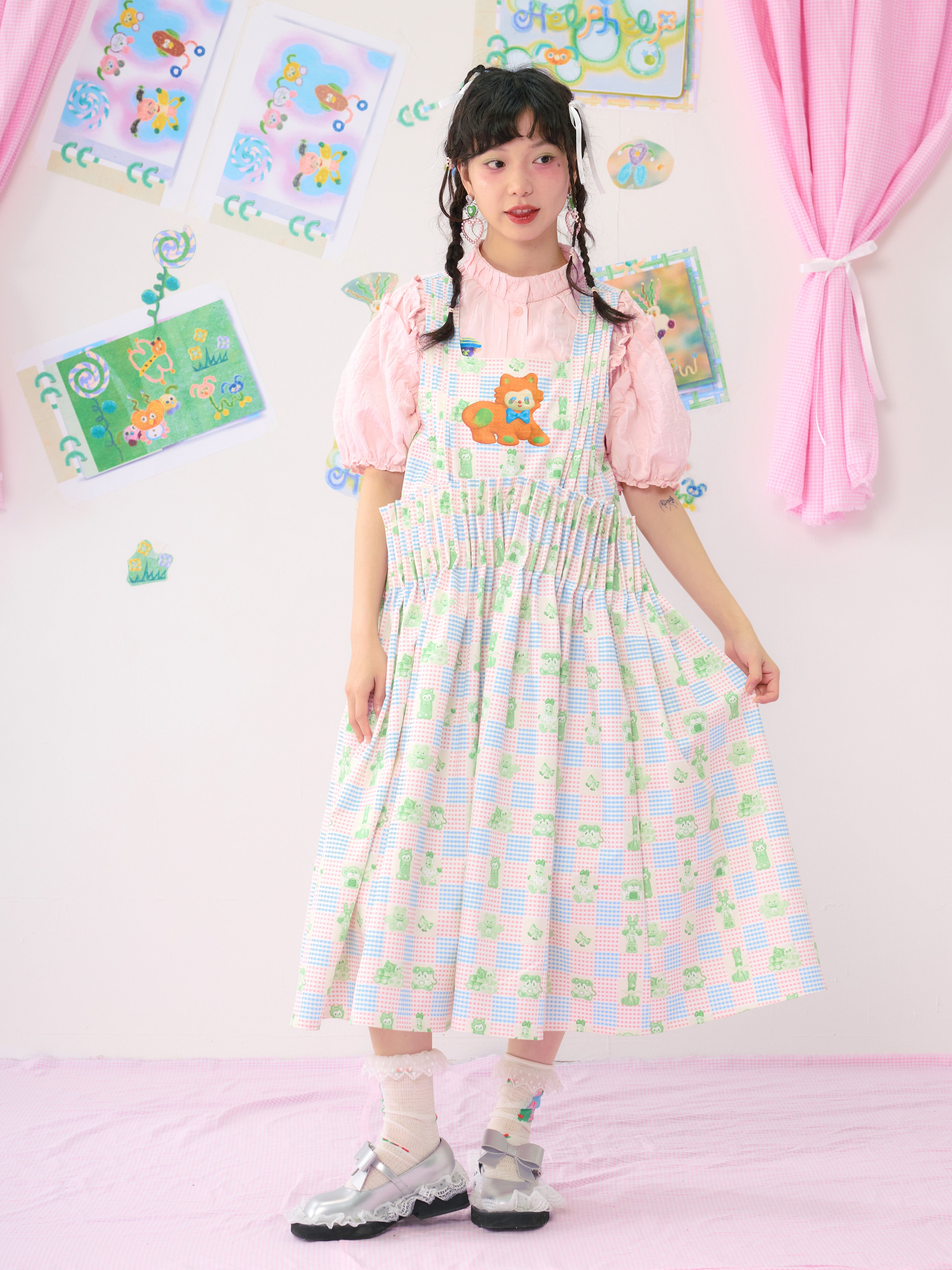 Harajuku Dress Ruffled Plaid Printed Sleeveless Dress – HELPHELP by Land Decora