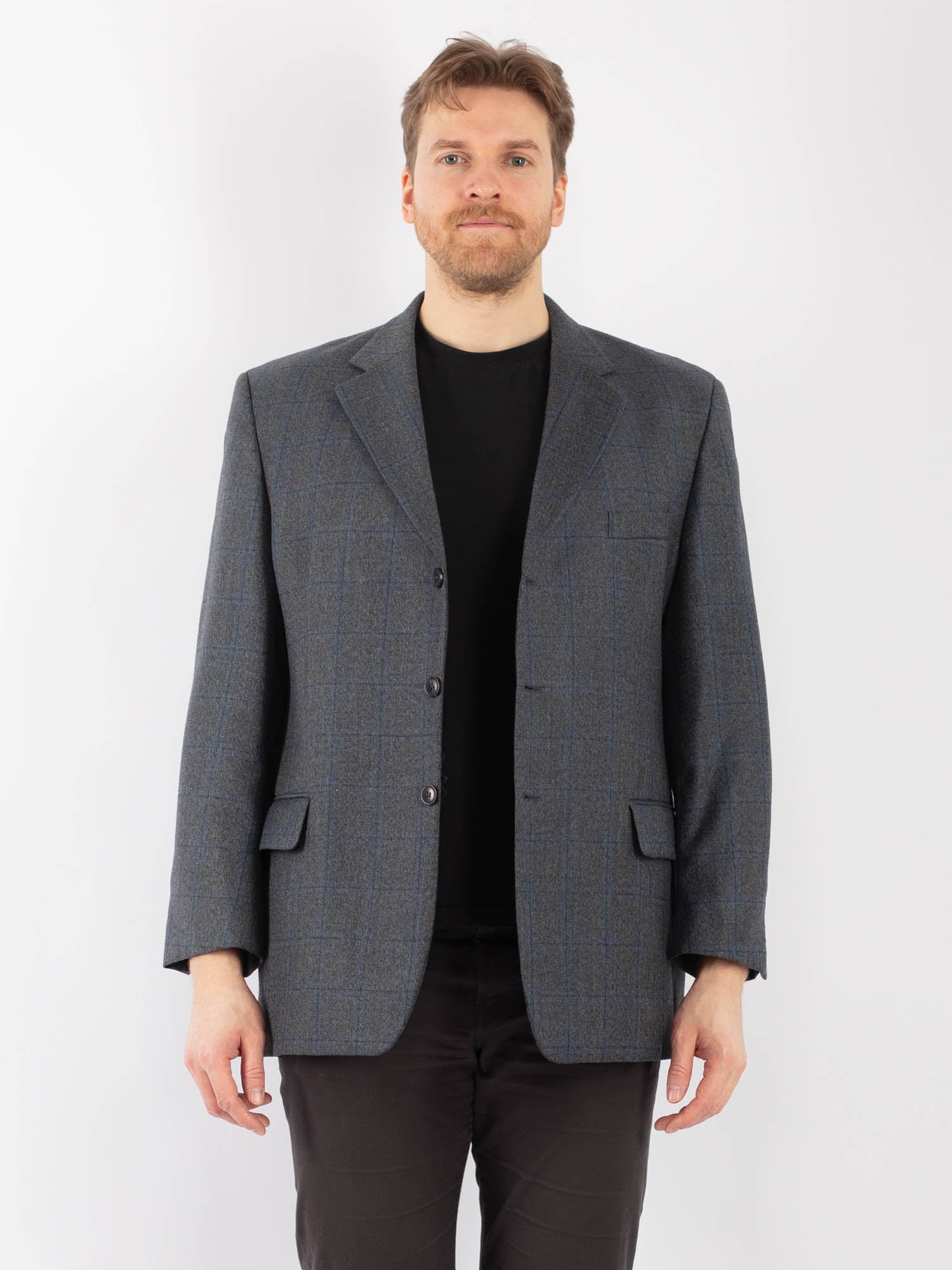 Vintage 90's Men Wool Blazer Jacket in Blue by Northern Grip