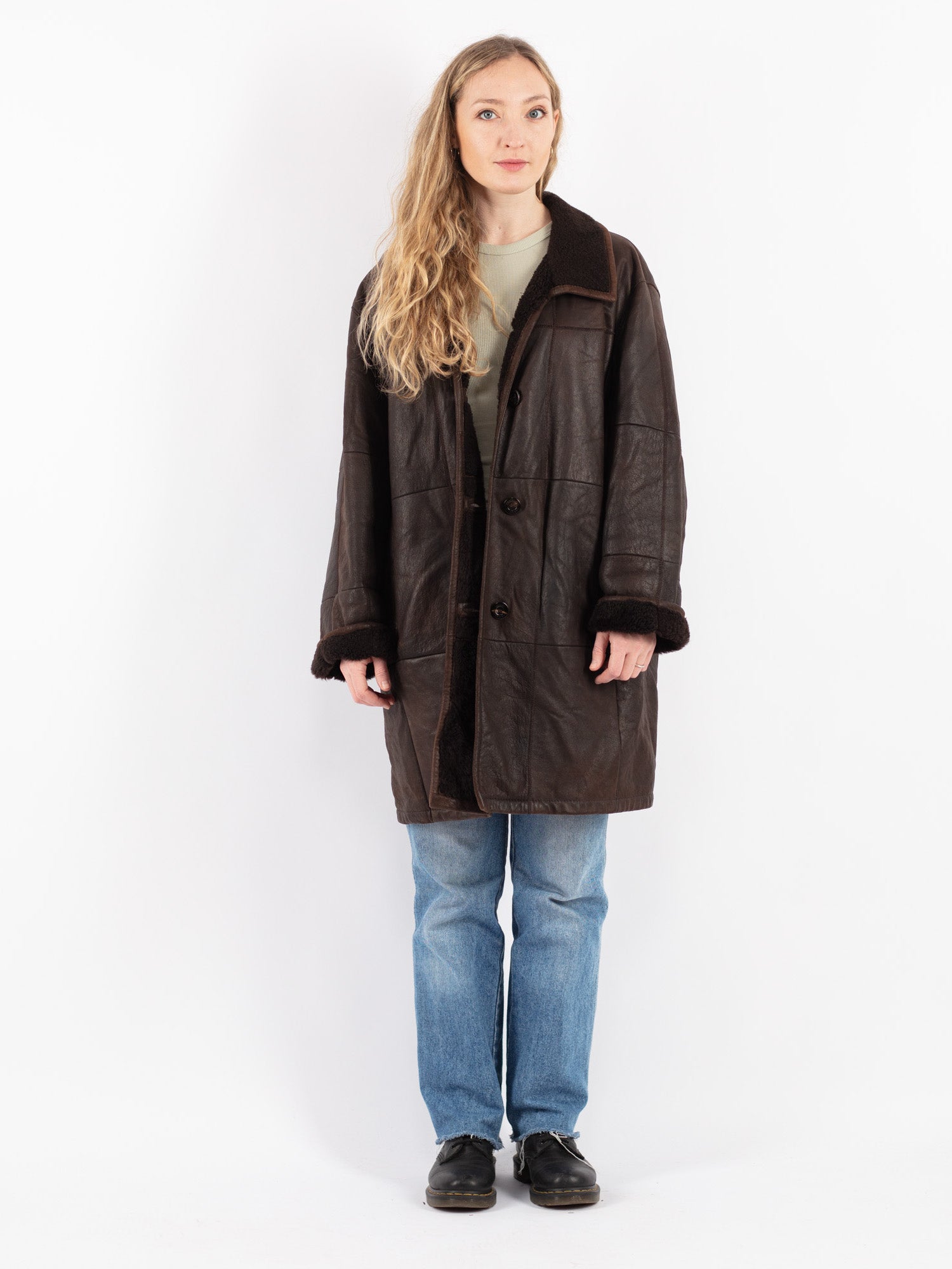 Vintage 90's Women Sheepskin Coat in Brown by Northern Grip