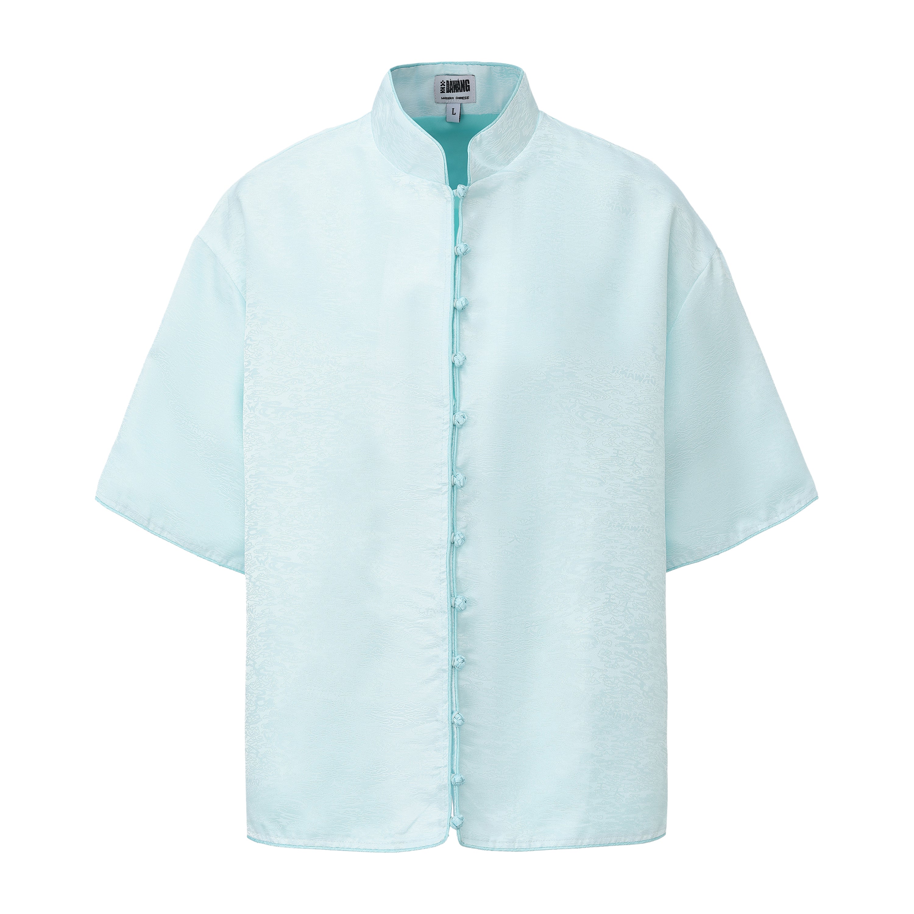 Luka Brocade Button Front Shirt Jade Blue by DAWANG