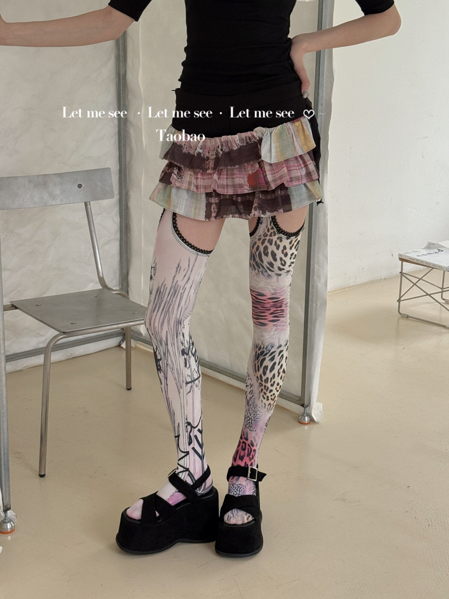 Graphic Ultra Thin Tights - LET ME SEE by Land Decora