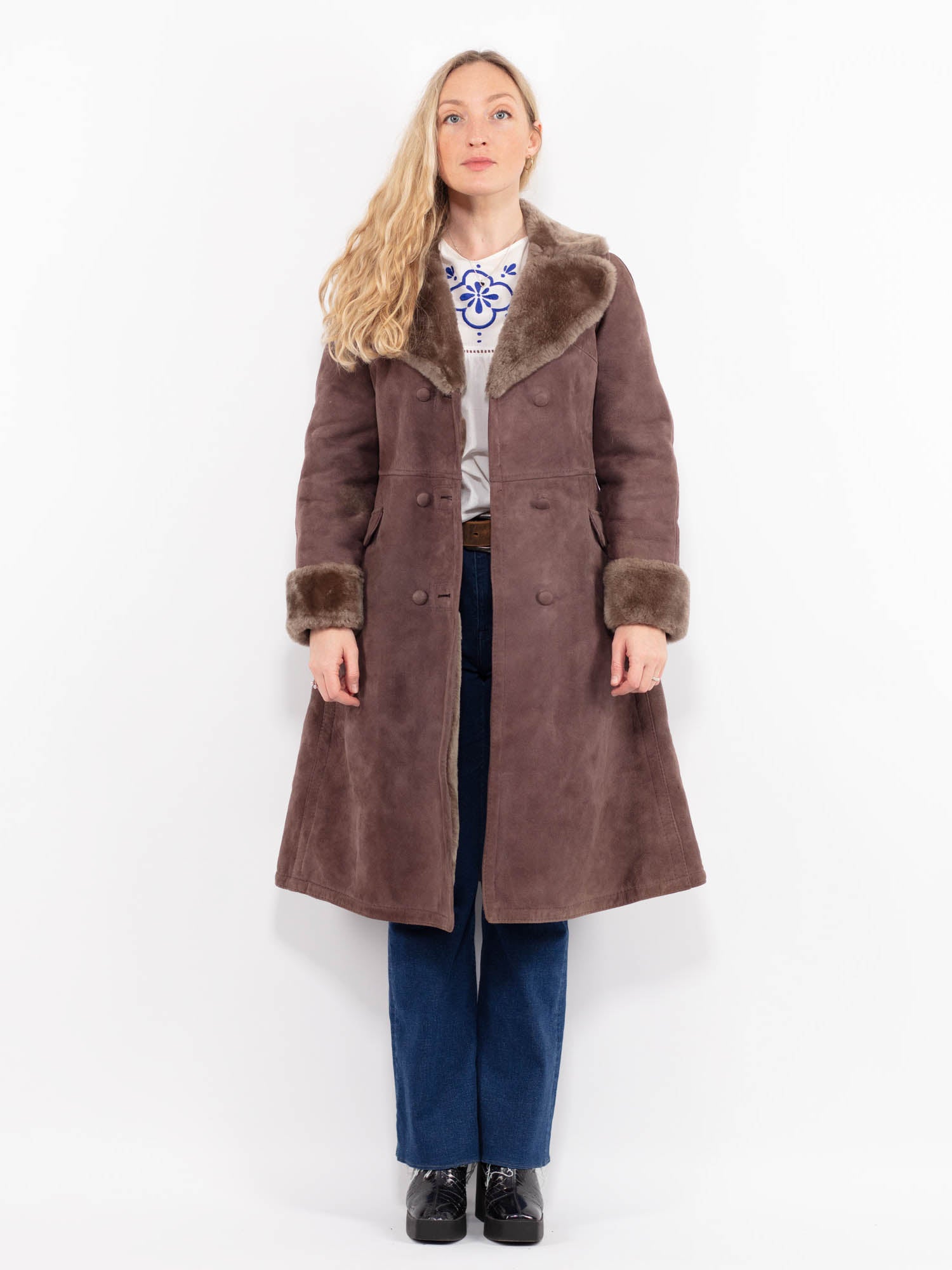 Vintage 70's Women Sheepskin Coat in Brown by Northern Grip