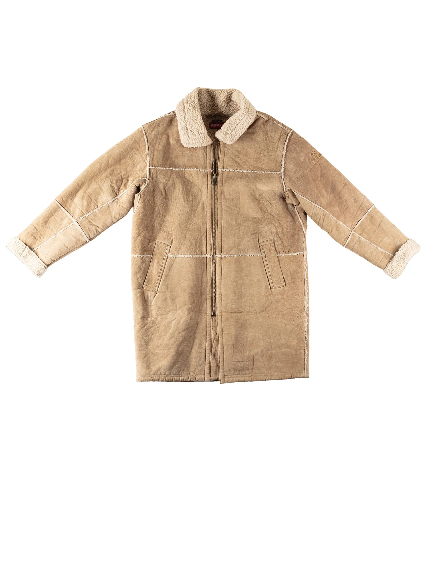 Vintage 90's Men Faux Sheepskin Coat in Beige by Northern Grip