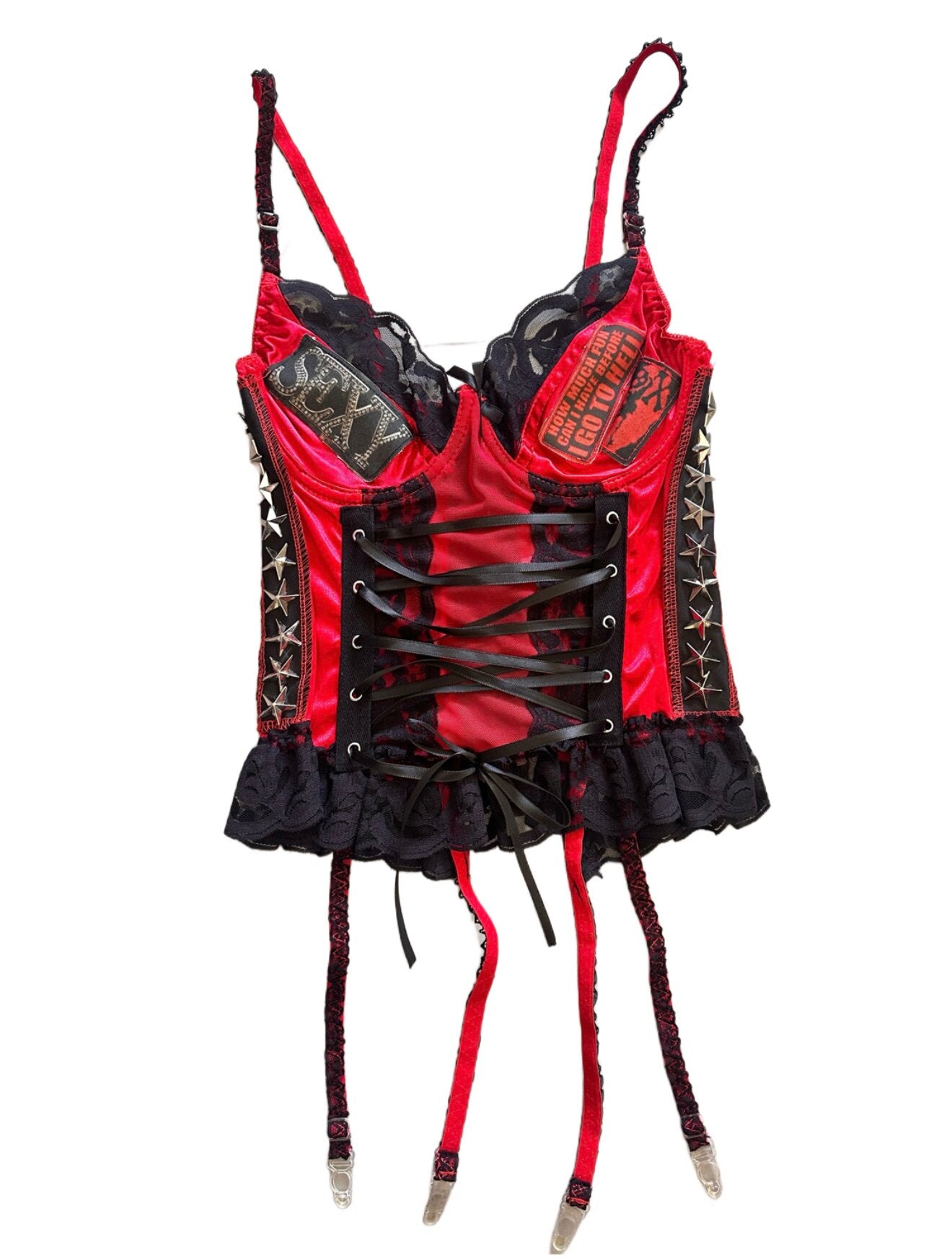 Goth Punk Cami Top Black Red Y2K - RedDevil by Land Decora