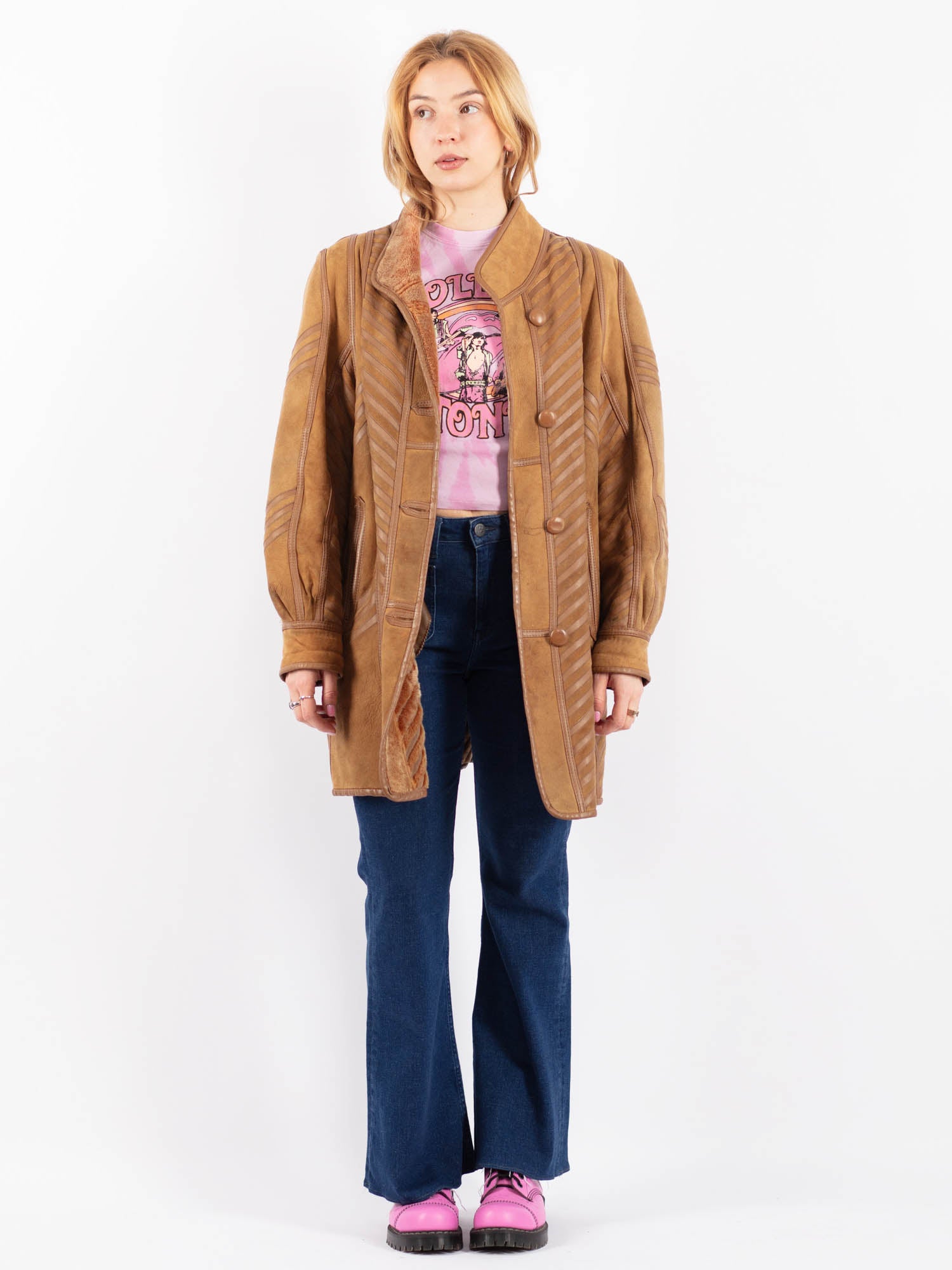 Vintage 80's Women Sheepskin Coat in Sand Brown by Northern Grip