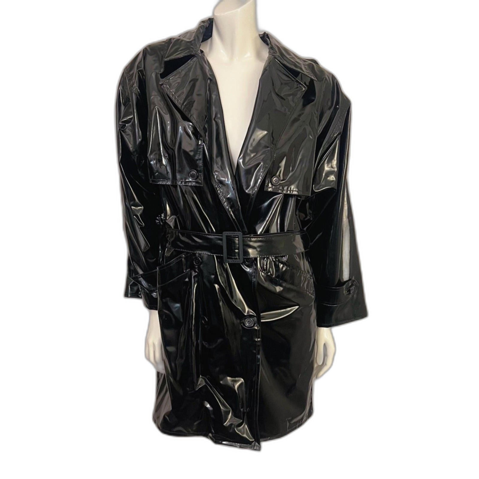 Vintage Misty Harbor Black Vinyl Raincoat Trenchcoat Women's Size S by Hot Girl Secondhand