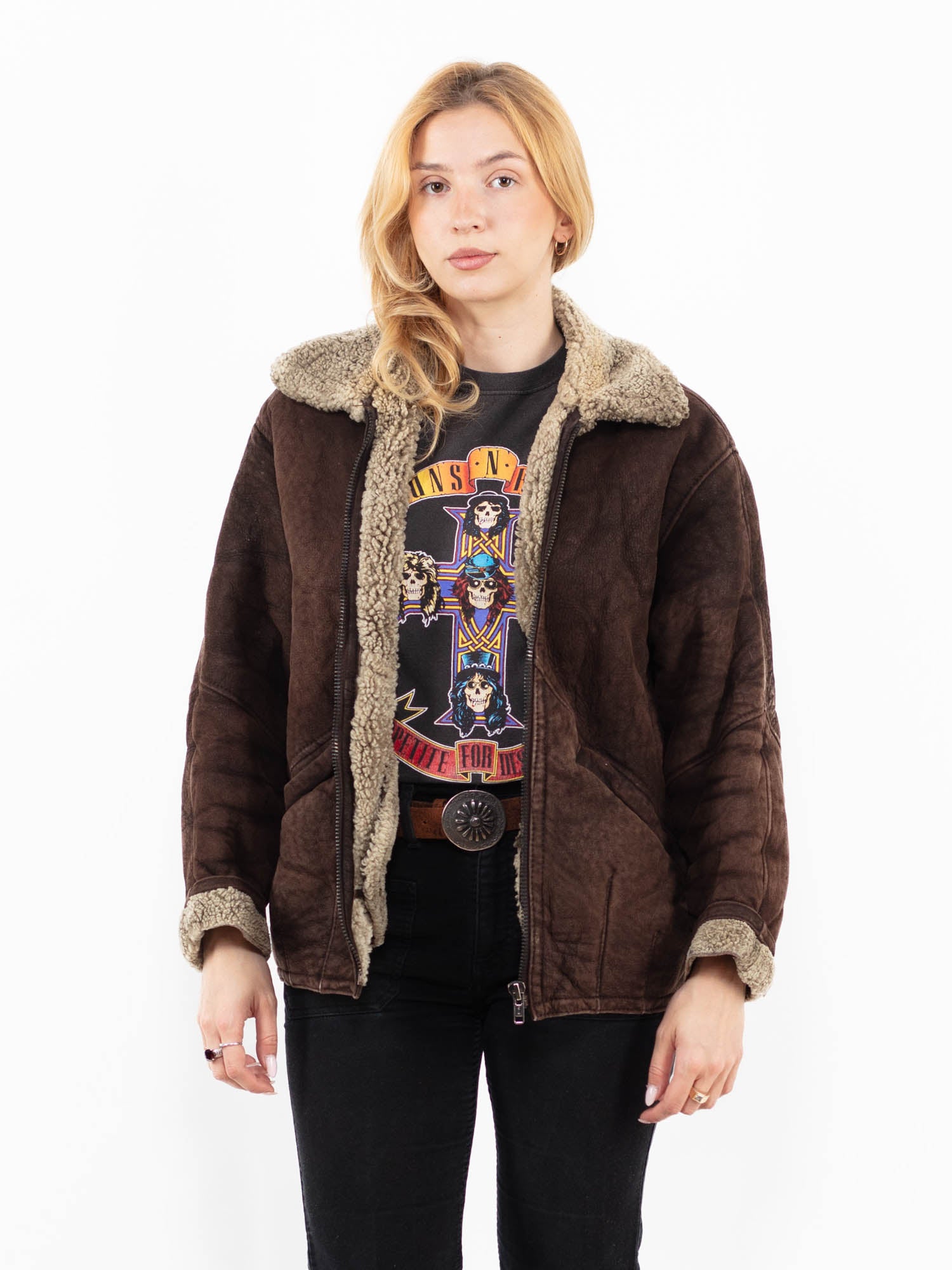 Vintage 90's Women Sheepskin Jacket in Brown by Northern Grip
