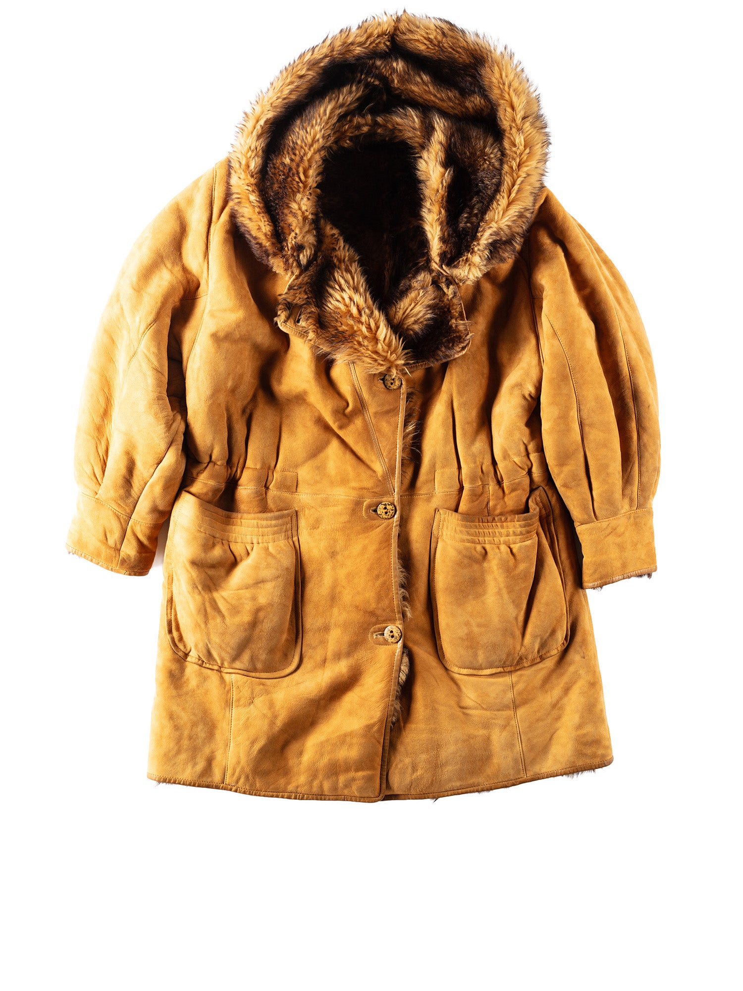 Vintage 80's Women Faux Sheepskin Coat with Hood by Northern Grip