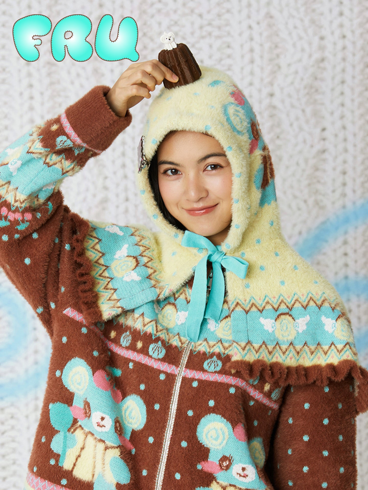 Kawaii Yellow Bear Knit Hooded Cape - Cozy Winter Shoulder Hat - frufru by Land Decora