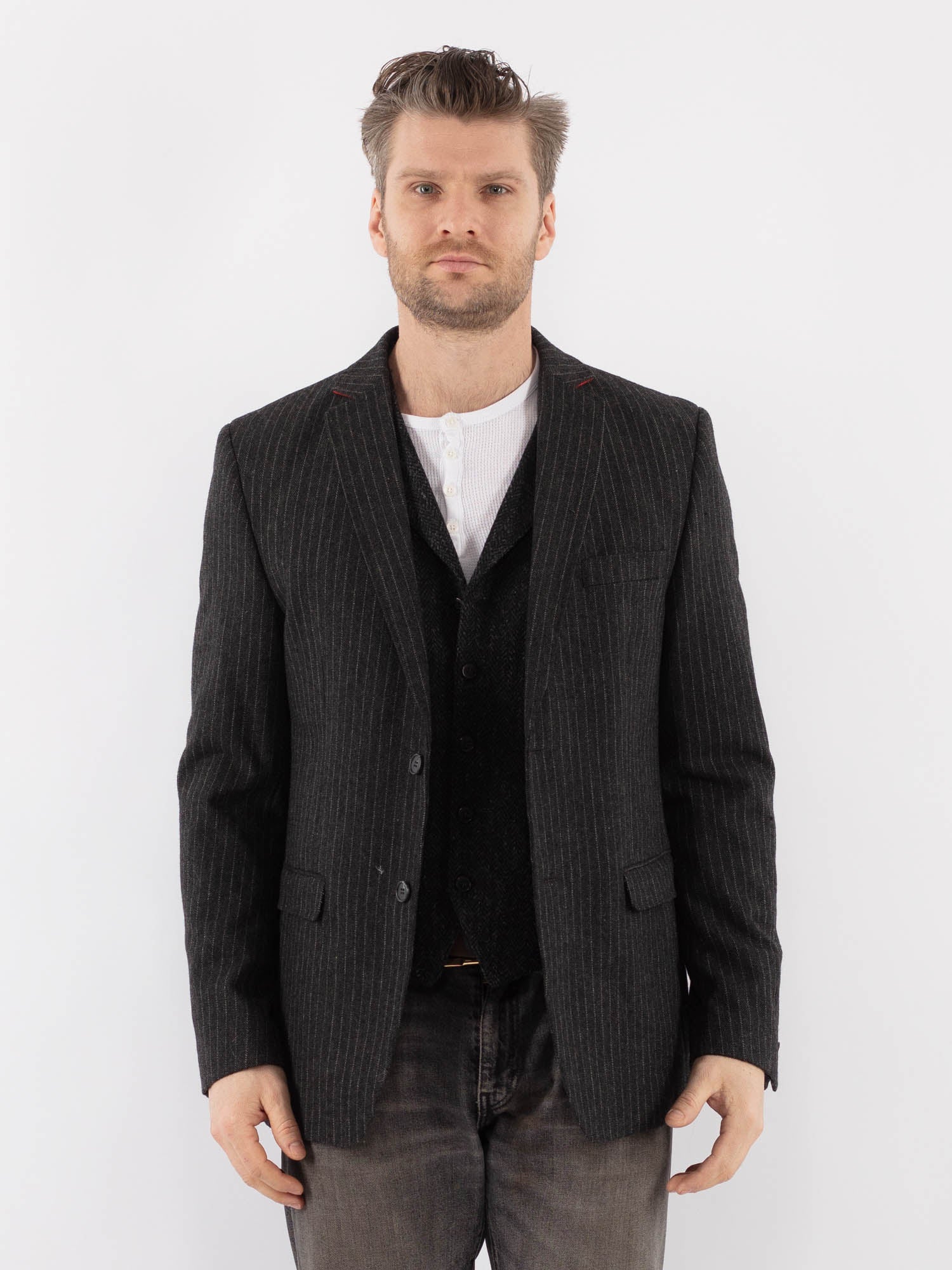 Vintage 90's Men Wool Blazer Jacket in Gray by Northern Grip