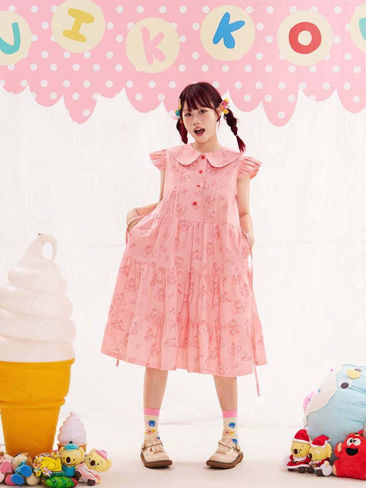 NIKKOU Kawaii Adjustable Waist Dress | Harajuku Puff Sleeve Dress by Land Decora