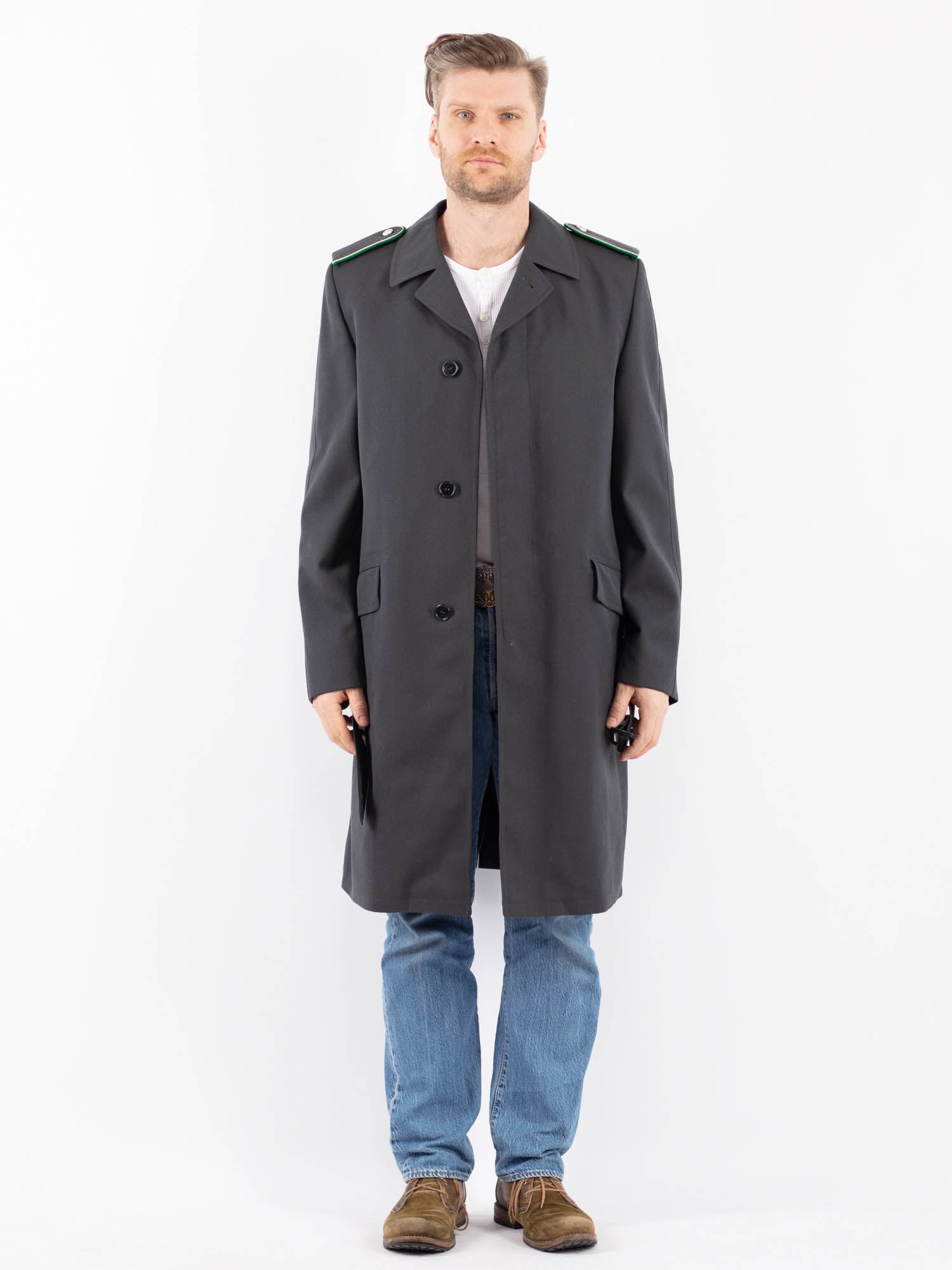 Vintage 70's Men Military Style Trench Coat in Gray by Northern Grip