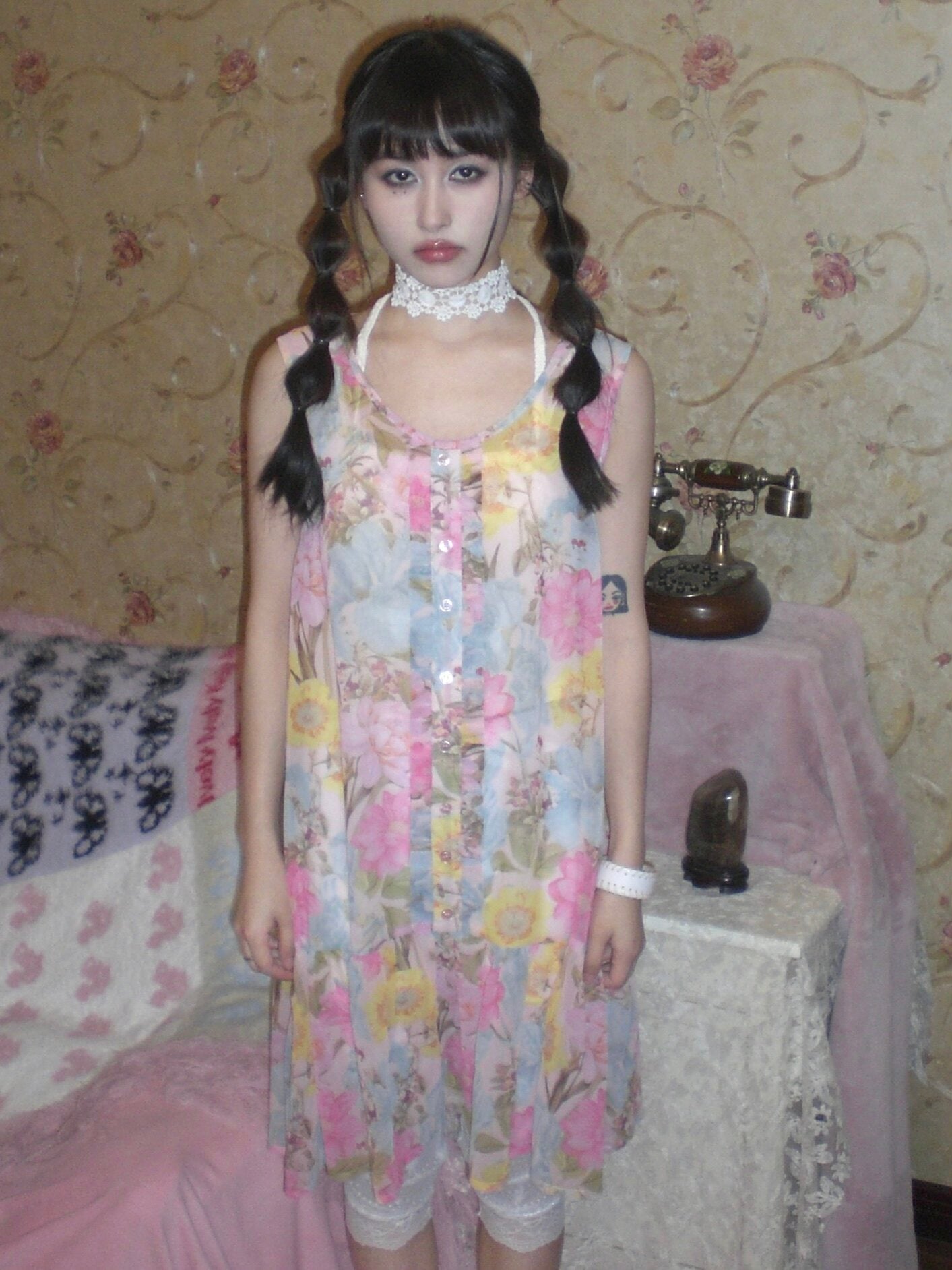 Floral Sheer Layer Dress - HIBABAO