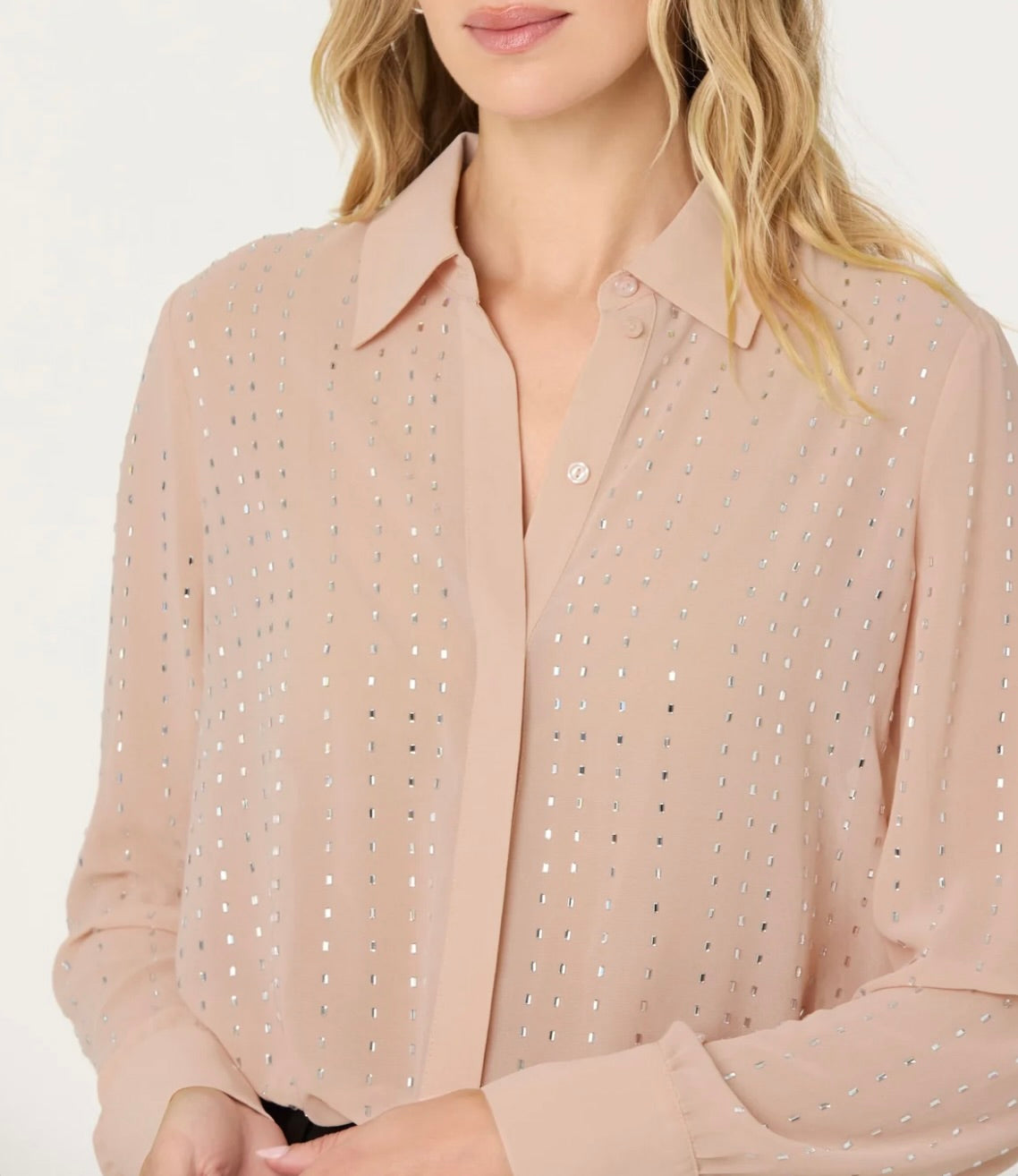 ASTR The Label Cristal Semi-Sheer Rhinestone Shirt by Sierra Deene