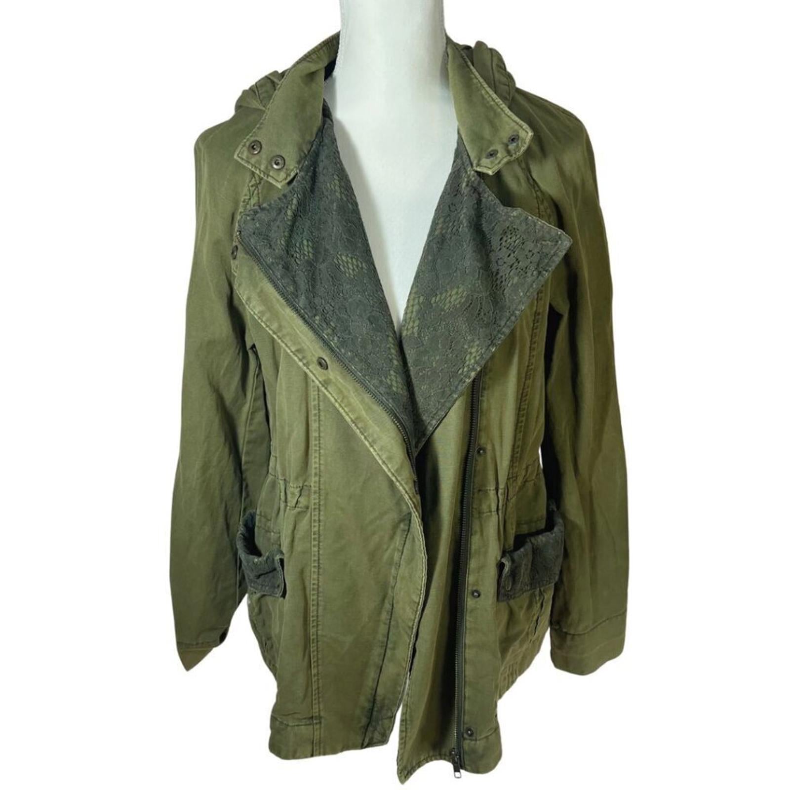 Anthropologie Hei Hei Olive Green Lace Trim Anorak Army Military Jacke by Hot Girl Secondhand