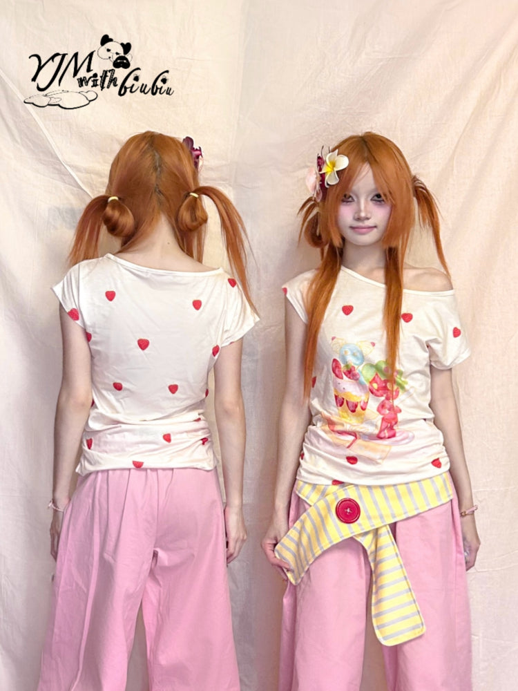 Strawberry Slim Fit T-Shirt – Cute Y2K Harajuku Tee by Land Decora