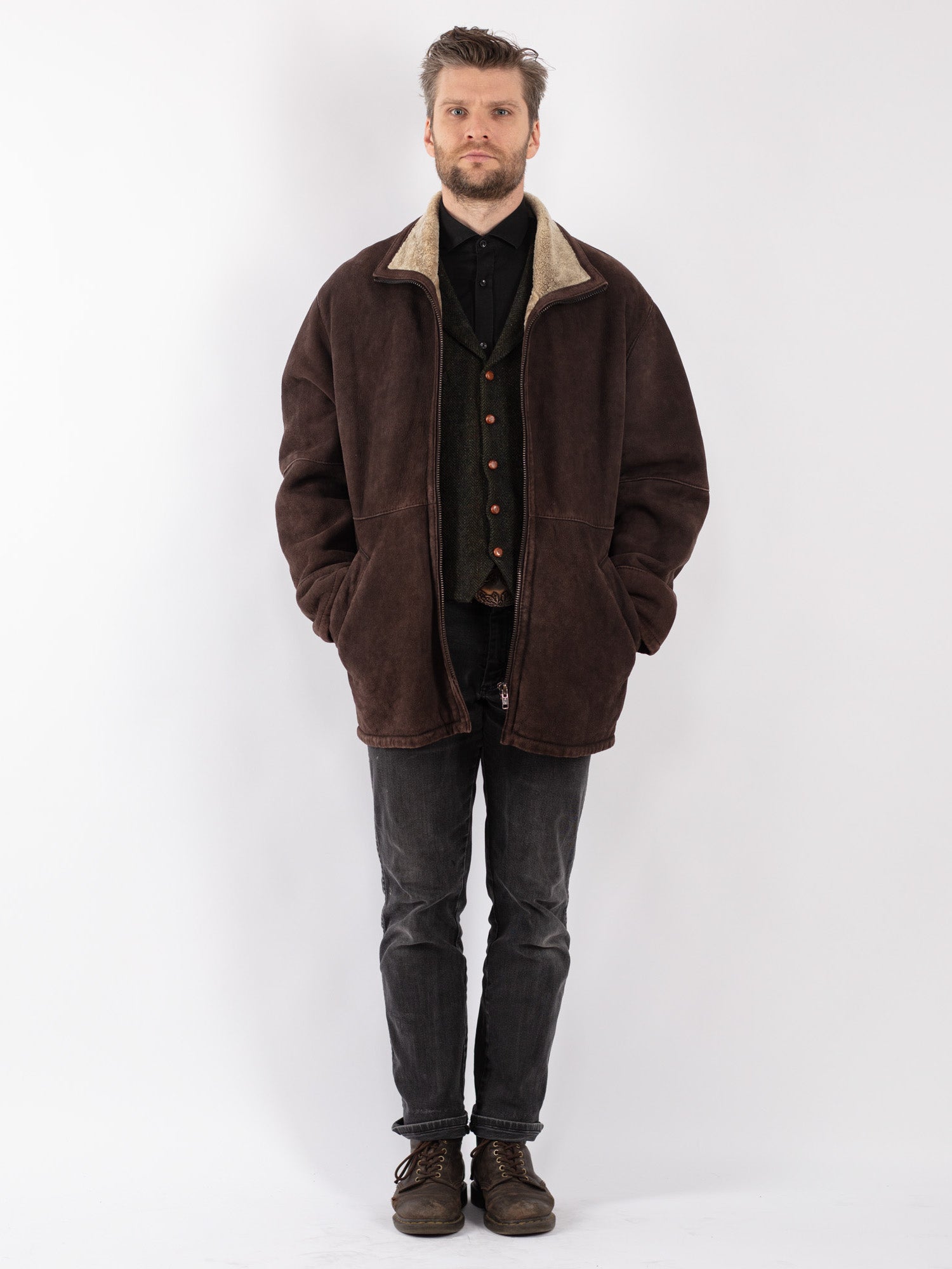 Vintage 90's Men Sheepskin Coat in Brown by Northern Grip