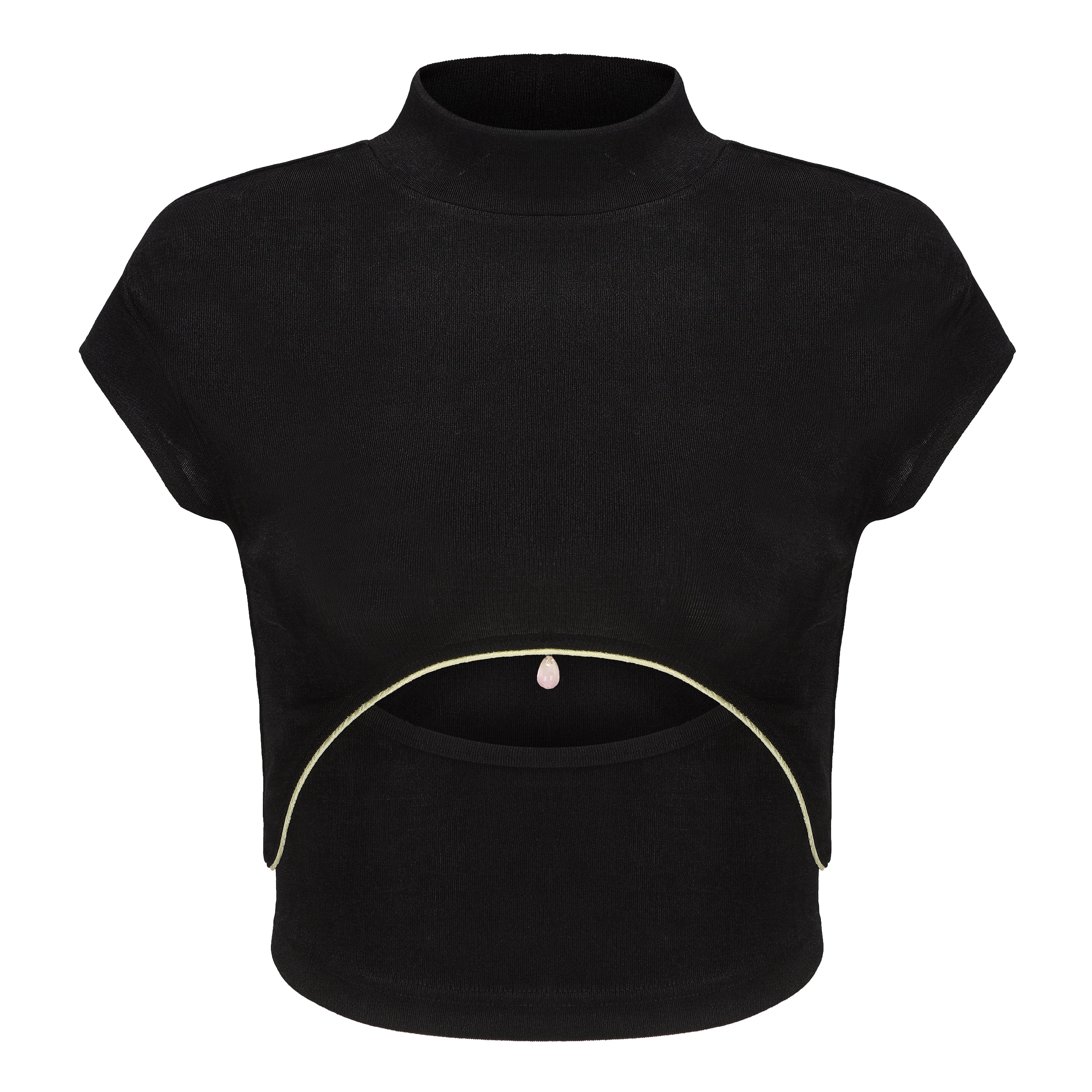 Min Cutout Two Piece Crop Top Black by DAWANG