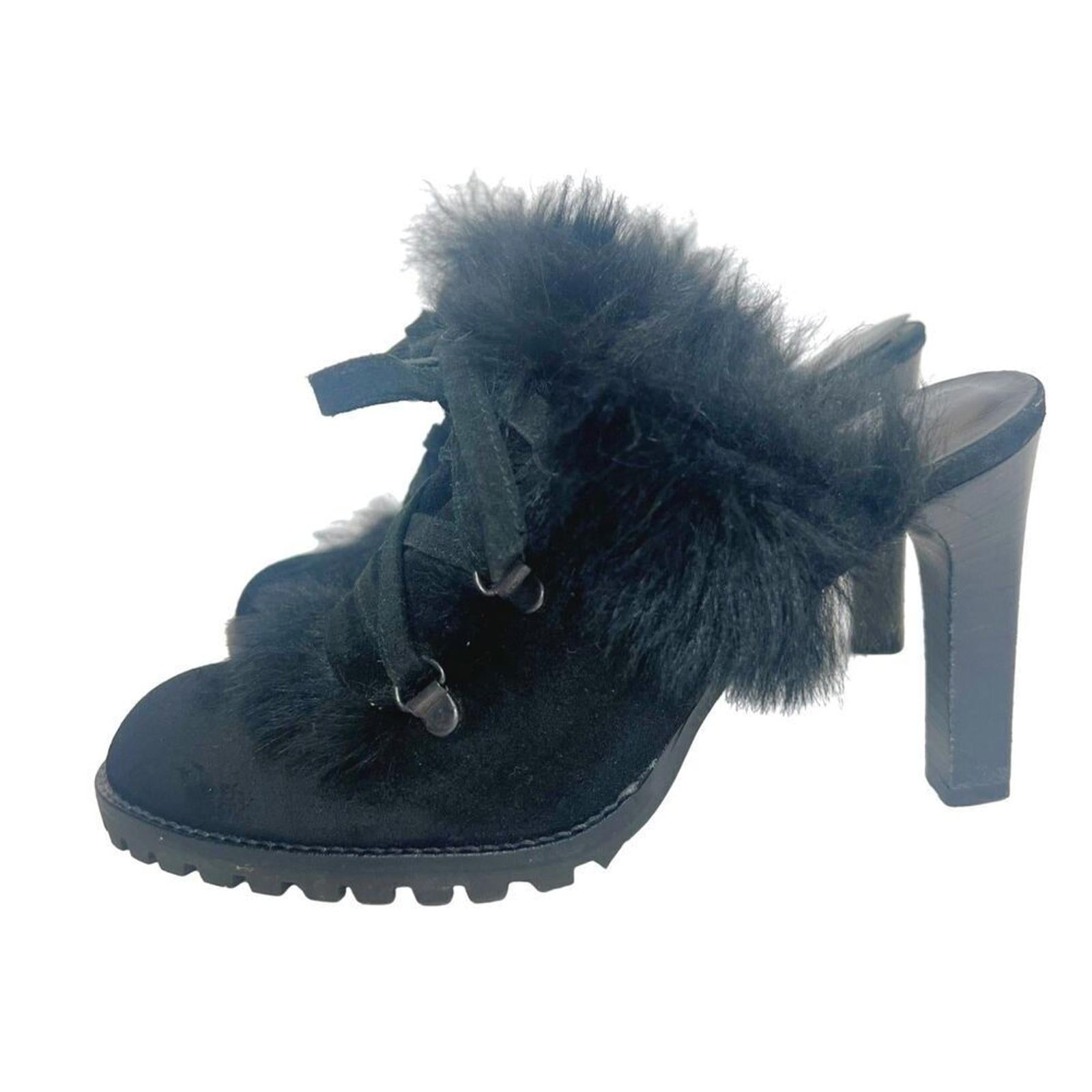 Coach Kristy Black Suede Fur Lined Mules Black Leather Women's Size 6. by Hot Girl Secondhand