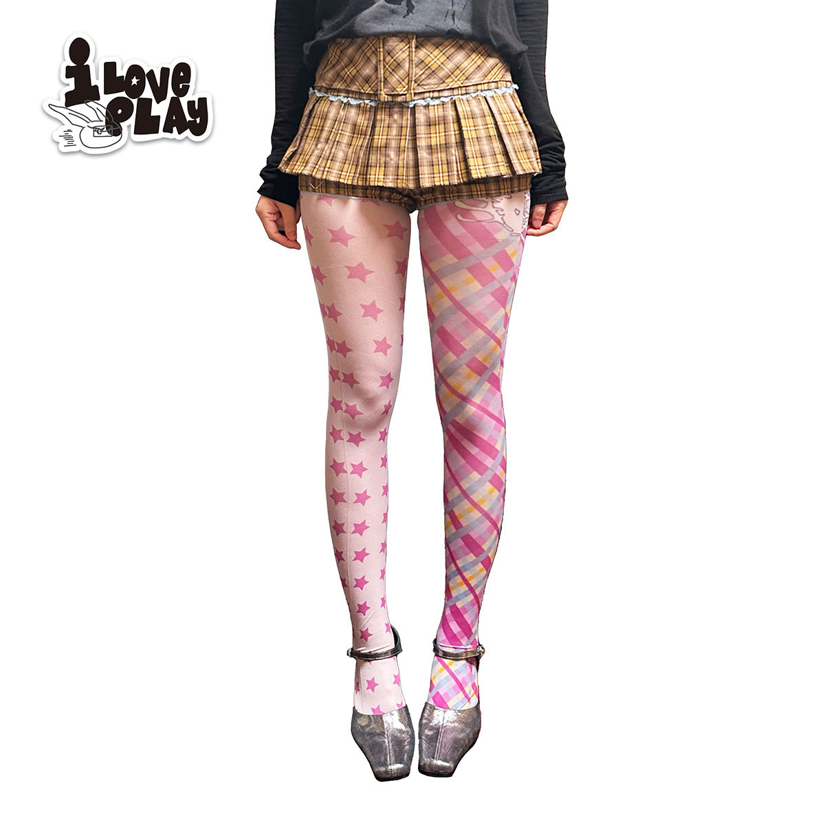 Y2K Star Print Irregular Plaid Stockings Velvet - Loveplay by Land Decora