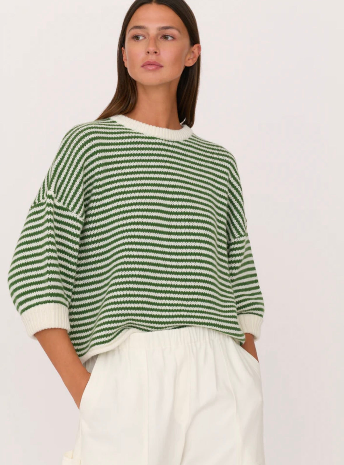 Secular Wool Knit Sweater in Green Ivory Stripe by Sierra Deene