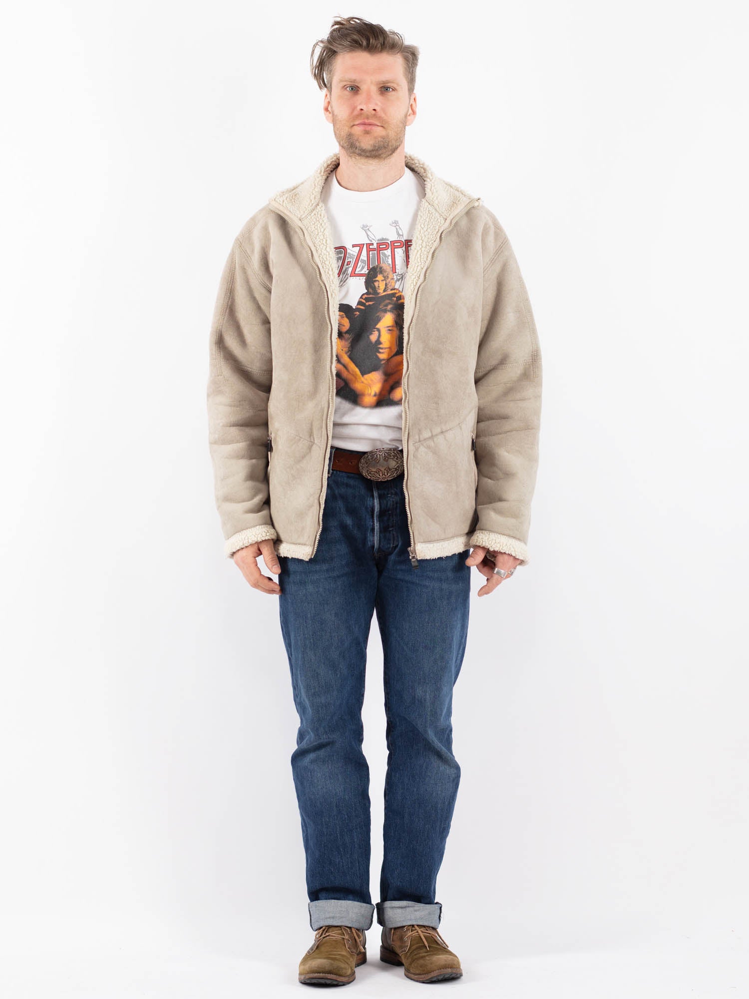 Vintage 00's Men Faux Sheepskin Jacket in Gray by Northern Grip