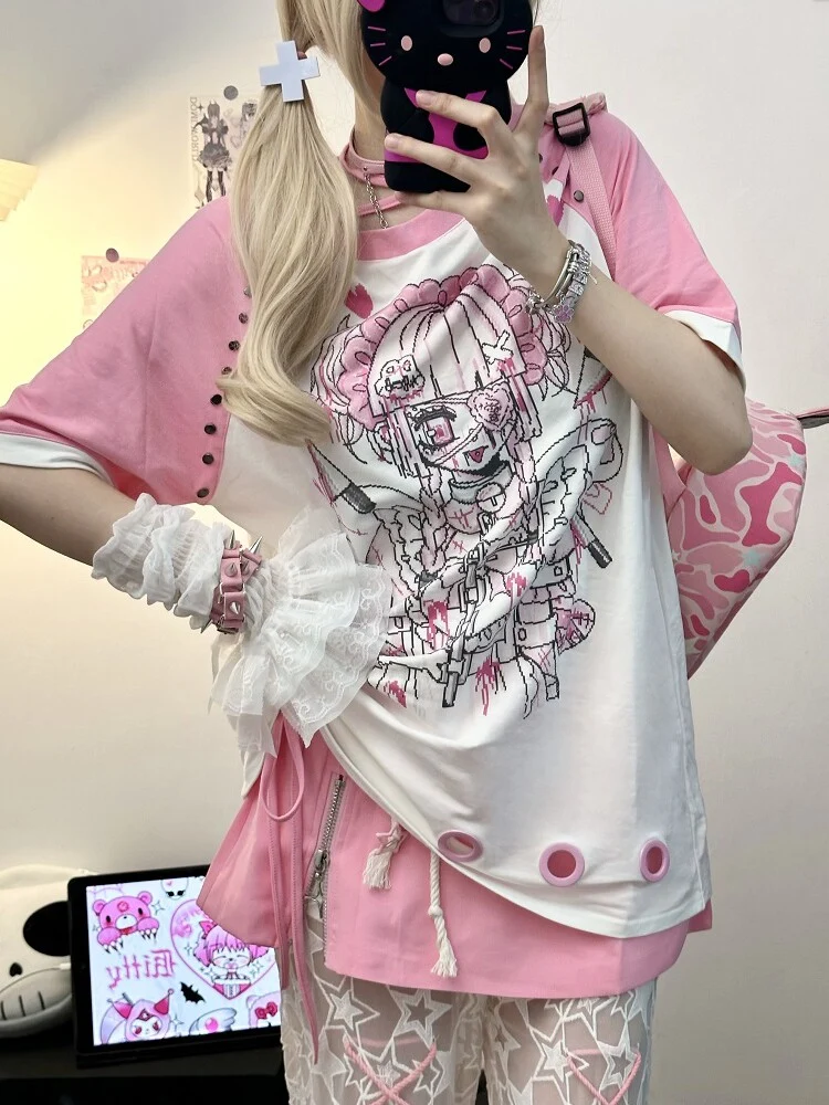 Y2K Bloody Angel Oversized T-Shirt - Three Poisons by Land Decora