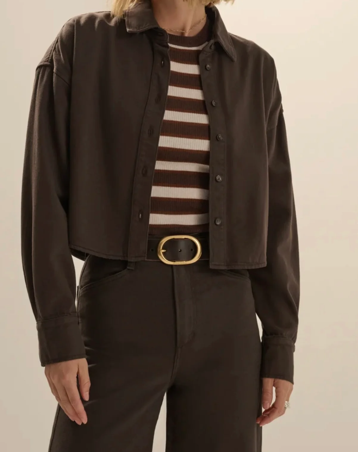 Favorite Daughter The Cropped Ex-Boyfriend Shirt in Espresso by Sierra Deene