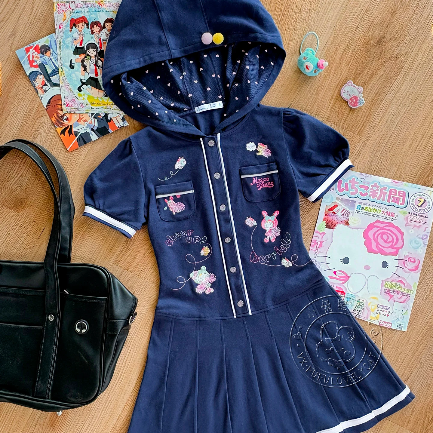 Jojifuku Navy Embroidered Dress - Bunny Planet by Land Decora