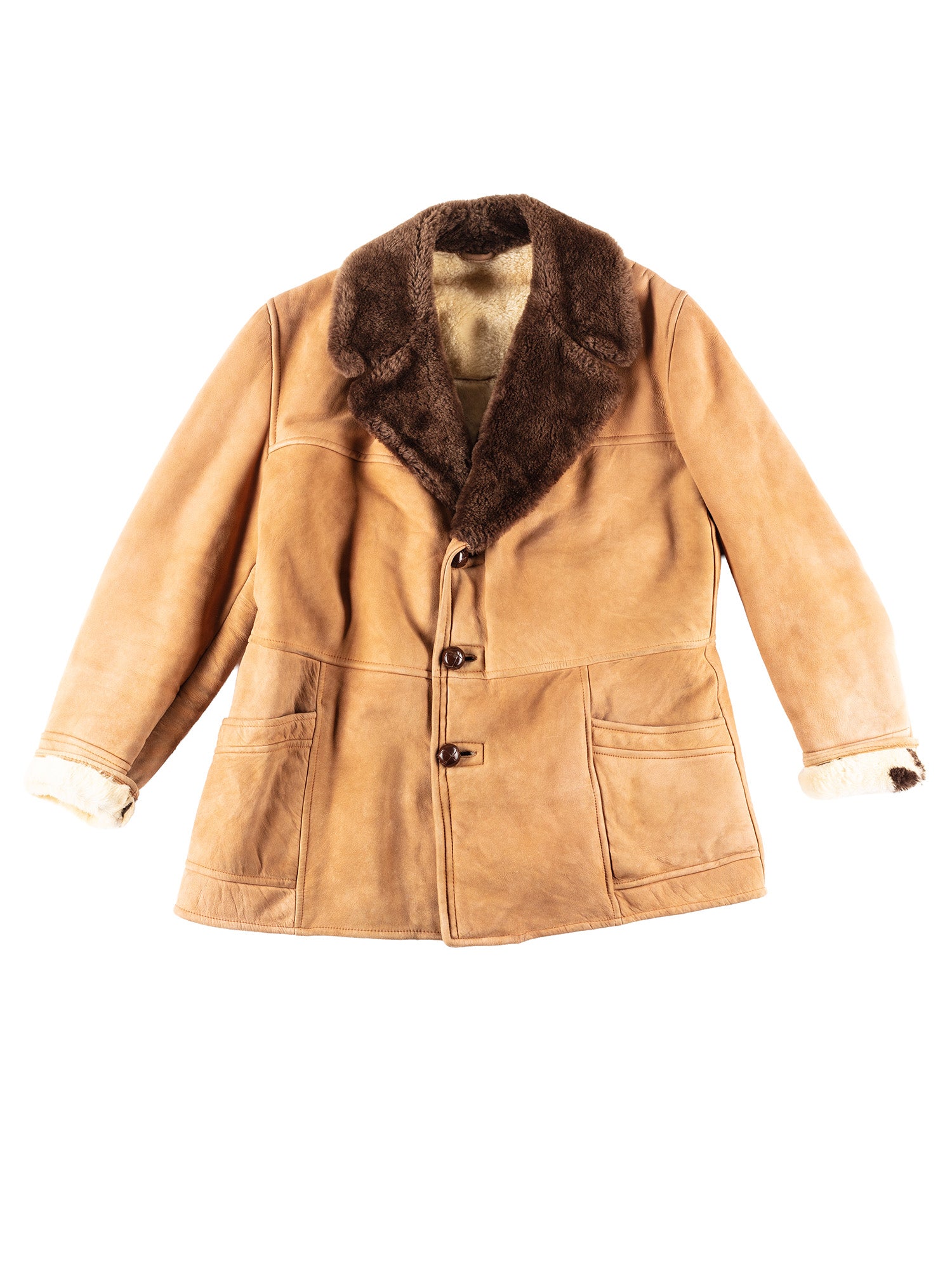 Vintage 80's Men Sheepskin Coat in Orange by Northern Grip
