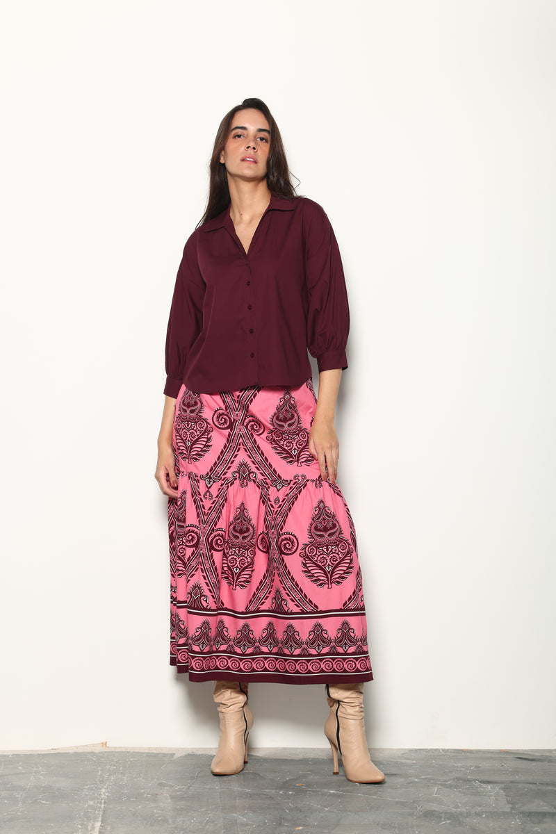 SALMON MOTIFS ADA SKIRT by Maude Vivante