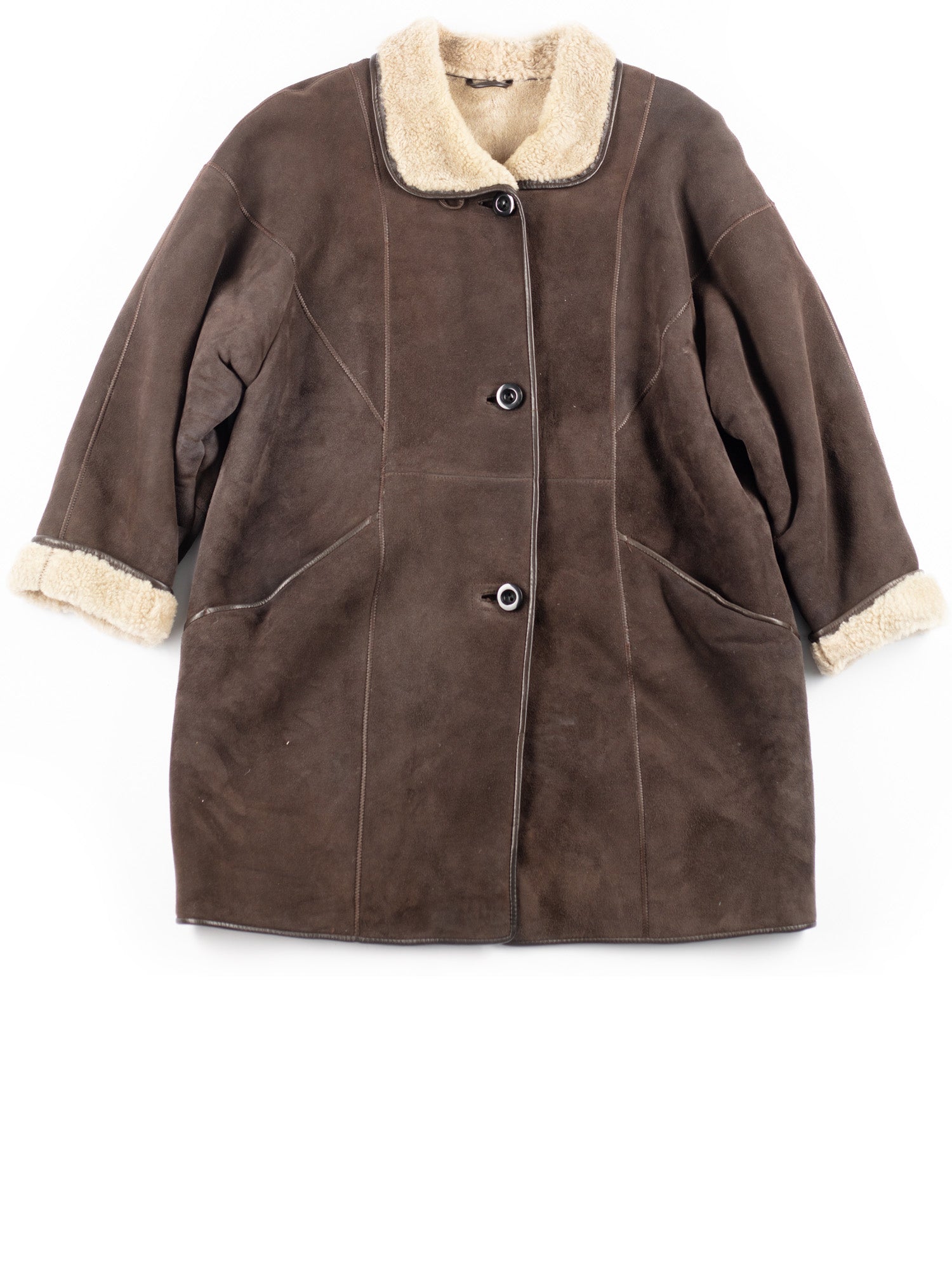 Vintage 80's Women Faux Sheepskin Coat in Brown by Northern Grip