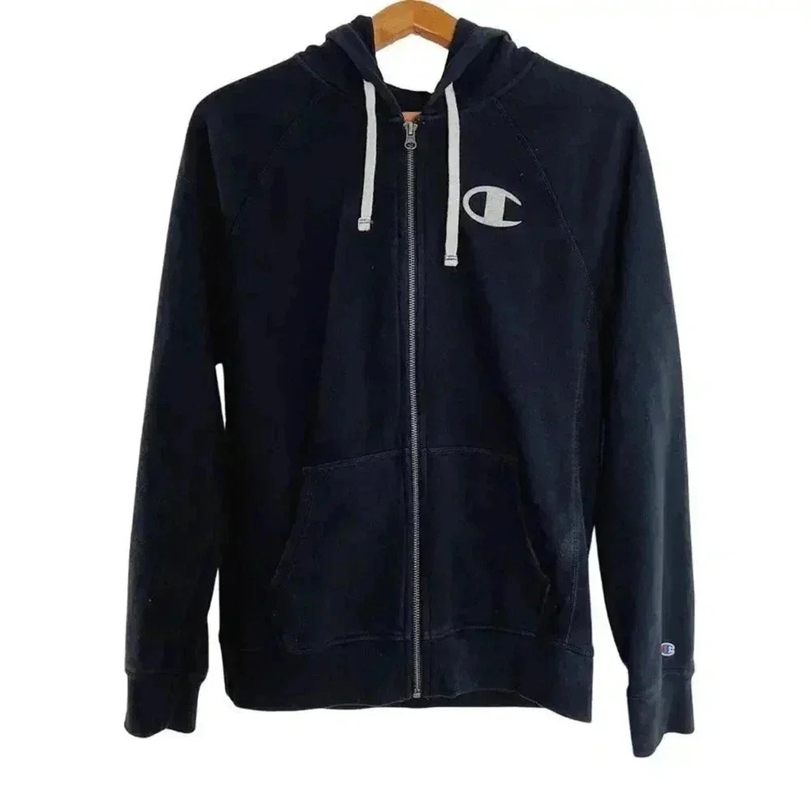 Champion Black Zip Up Hoodie Logo Women's Size L by Hot Girl Secondhand