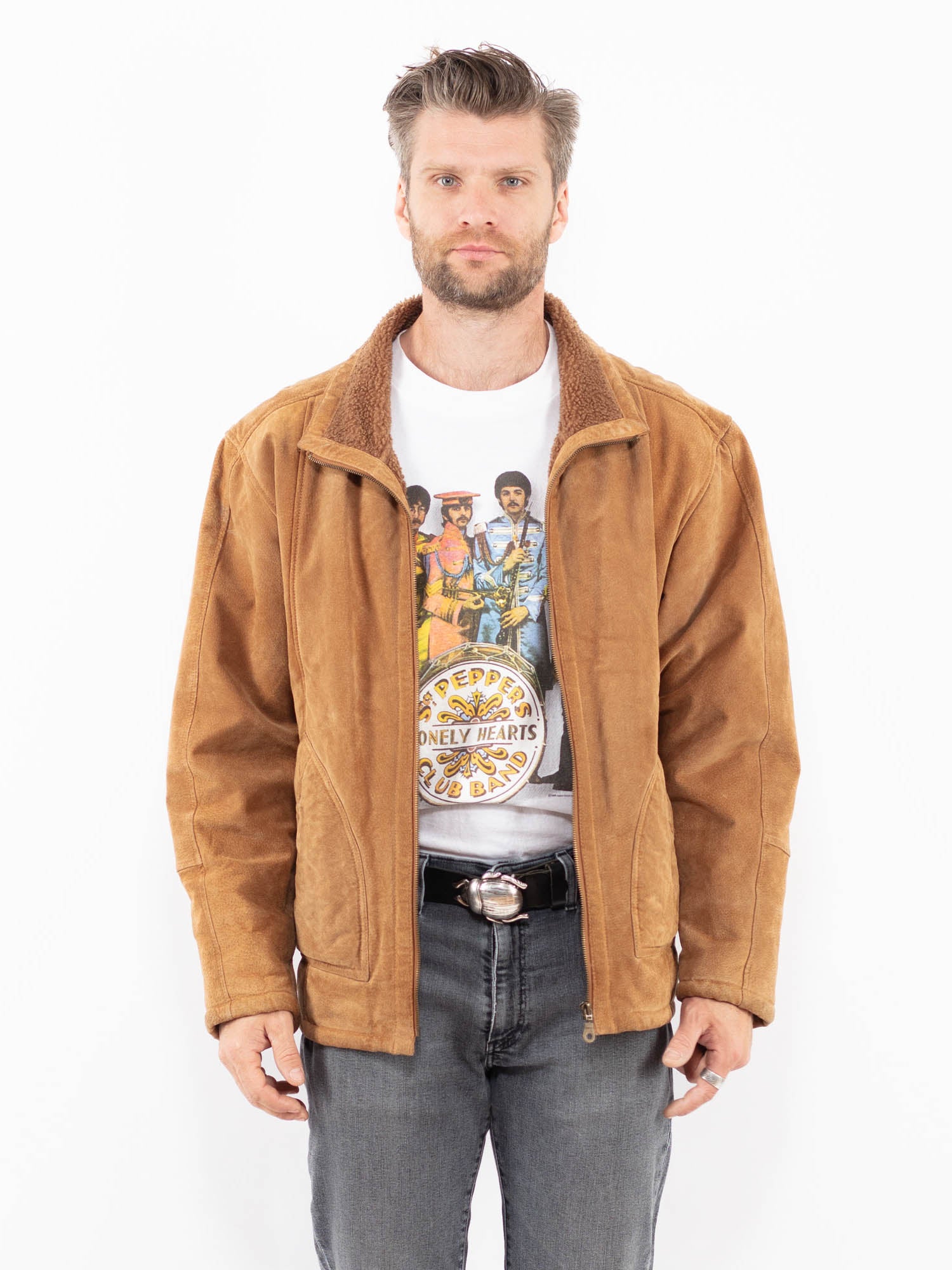 Vintage 00's Men Suede Sherpa Jacket in Brown by Northern Grip