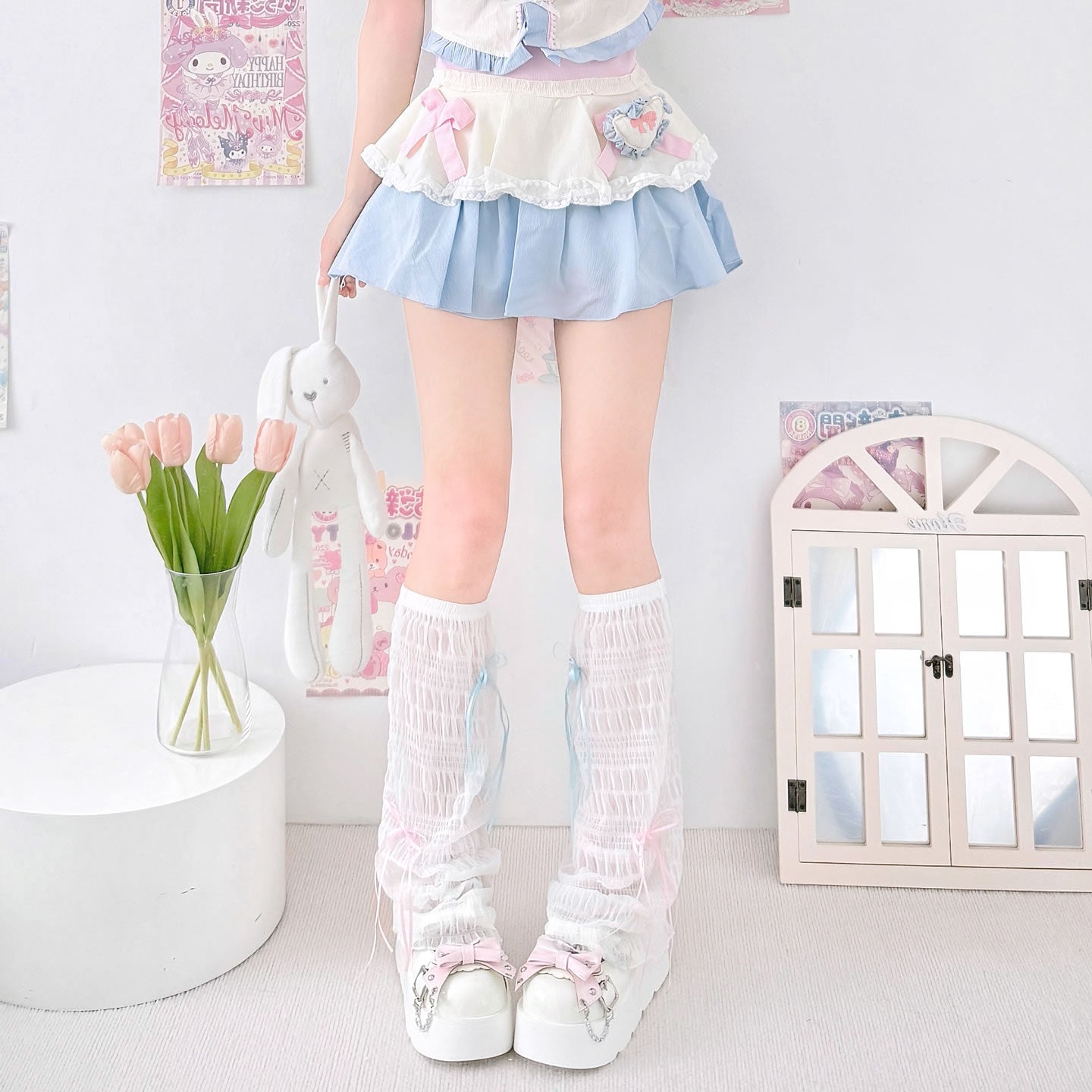 2 Bears - Kawaii Chiffon Flared Leg Warmers with Bows by Land Decora