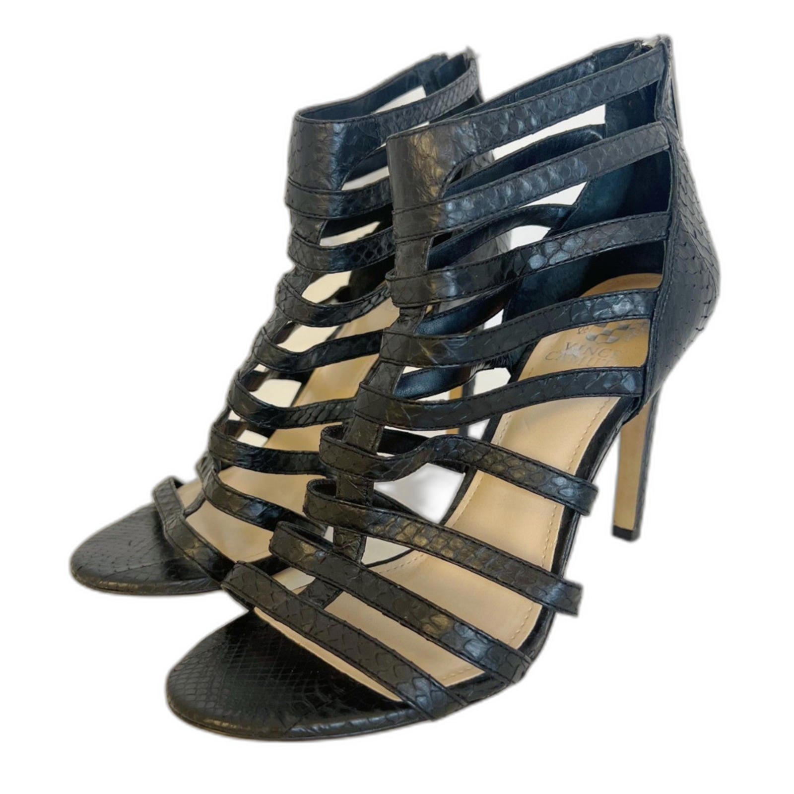 Vince Camuto Kamella High Heel Open Toe Caged Gladiator Sandals Black by Hot Girl Secondhand