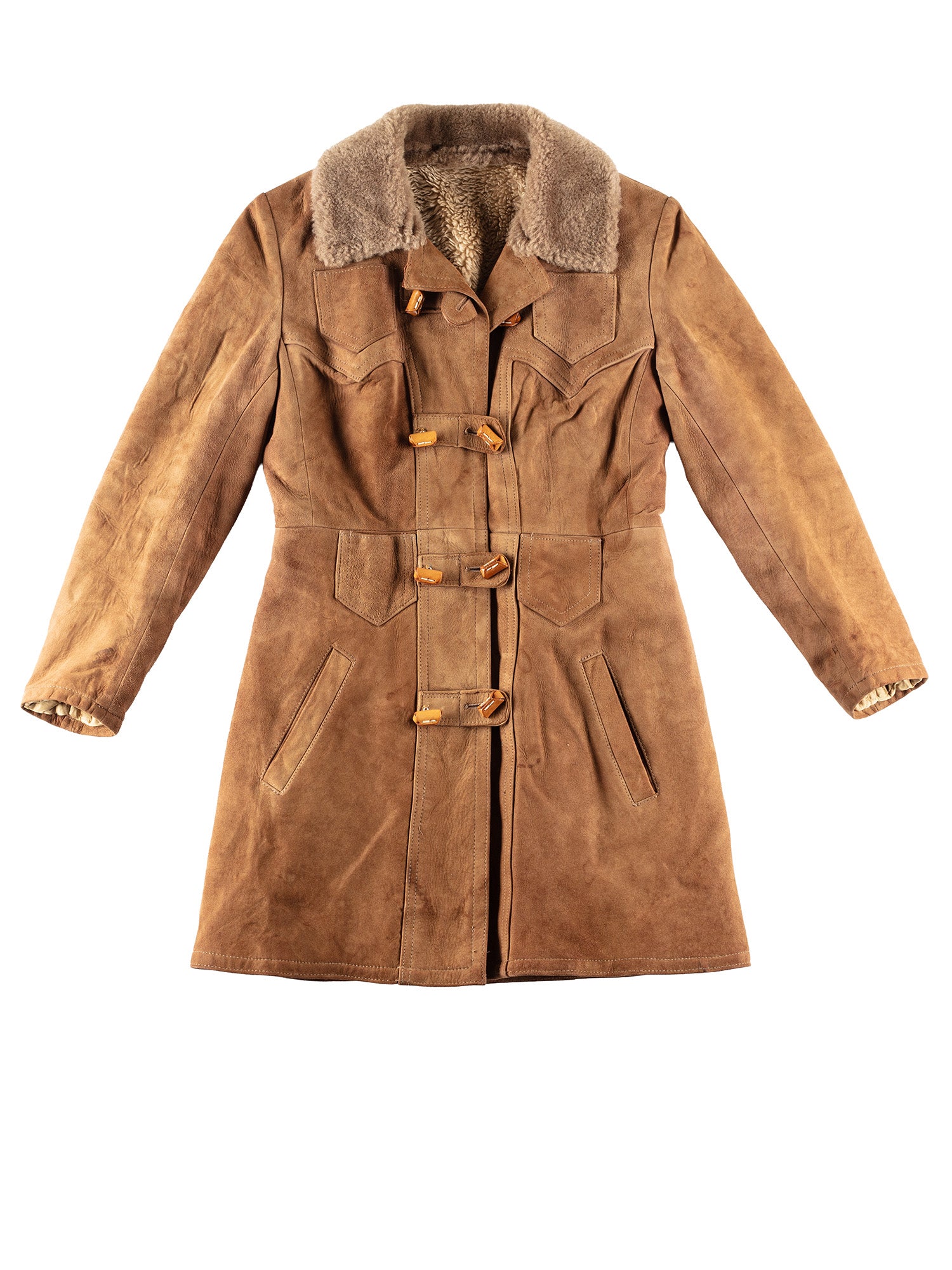 Vintage 70's Women Faux Sheepskin Coat in Brown by Northern Grip