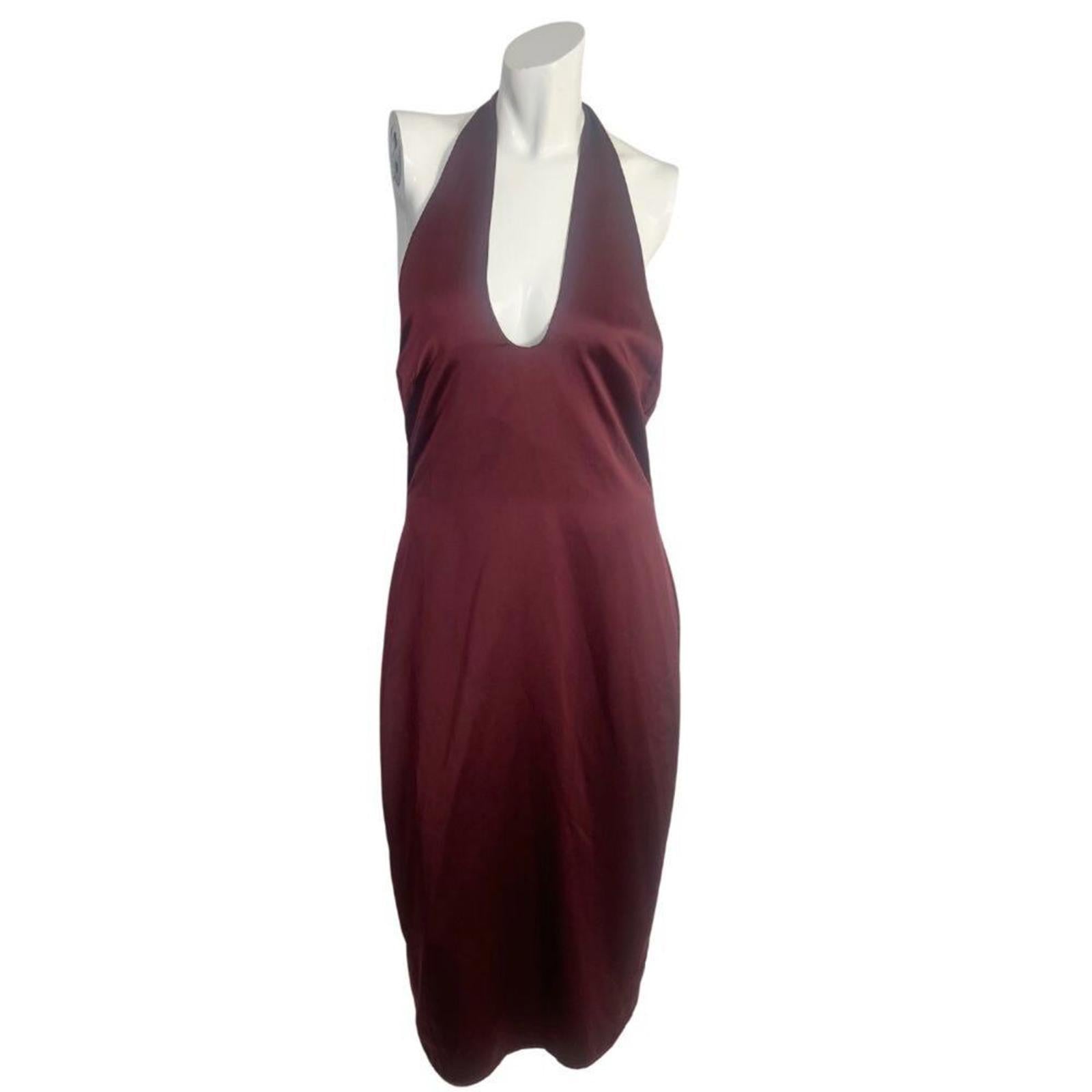 Jason Wu Burgundy Satin Halter Neck Slip Midi Dress Plunging Women's S by Hot Girl Secondhand