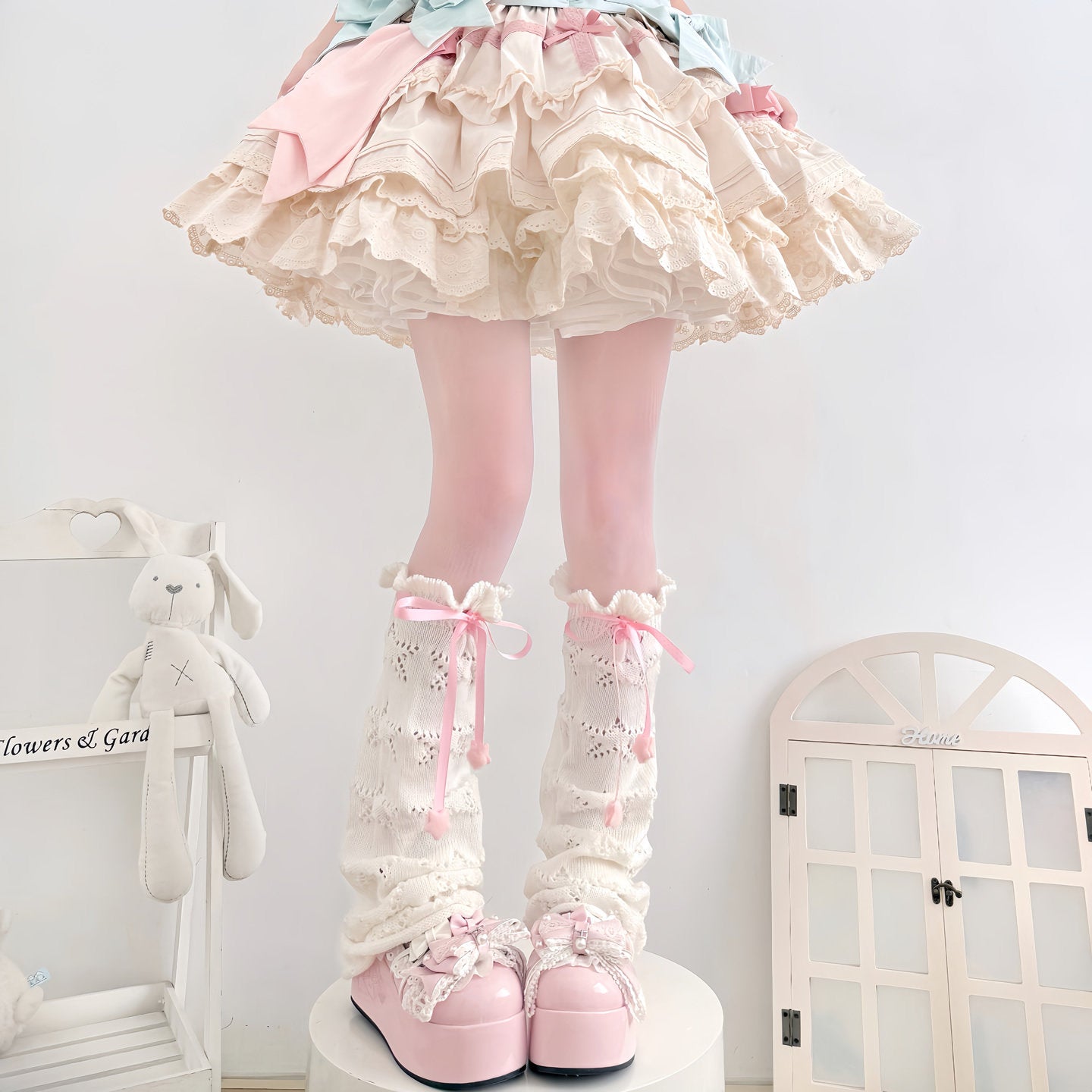 Kawaii Bow Star Flared Leg Warmers - 2 Bear by Land Decora