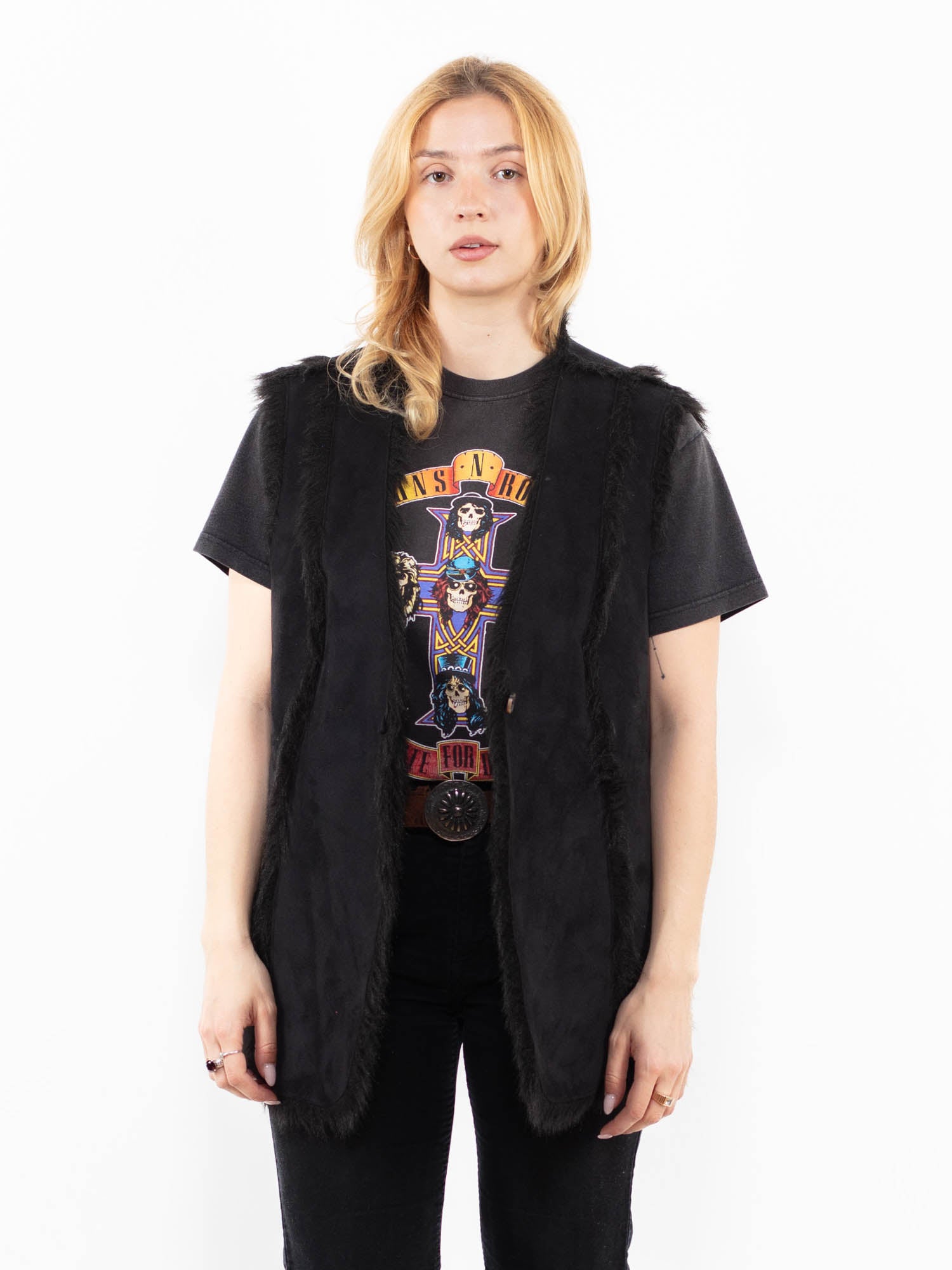 Vintage 00's Women Faux Sheepskin Vest in Black by Northern Grip